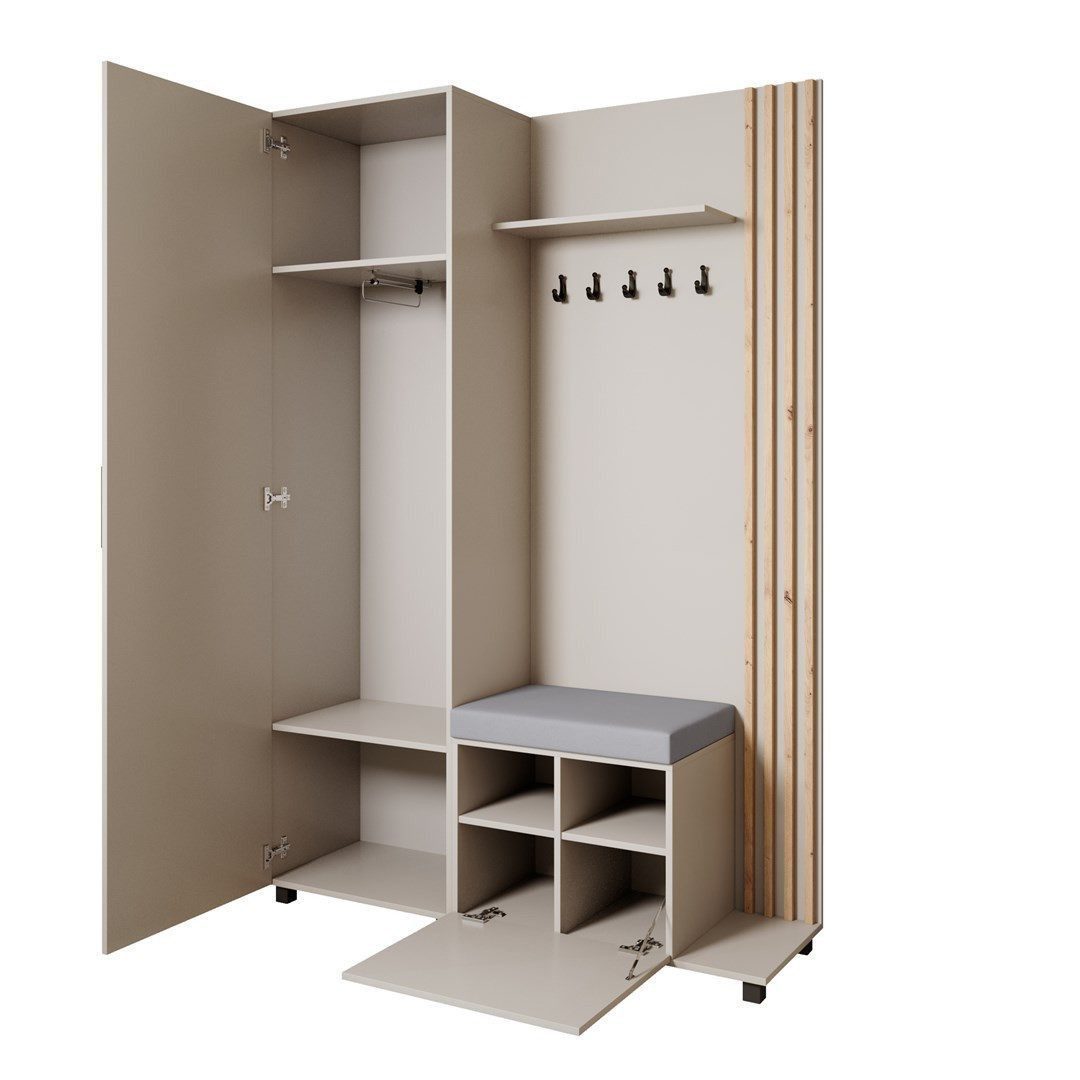 Beautysofa Garderoben-Set Livia – Design, Funktion und Ordnung in Perfektion, (Geräumiger Schuhschrank, mit praktischer Kleiderstange)