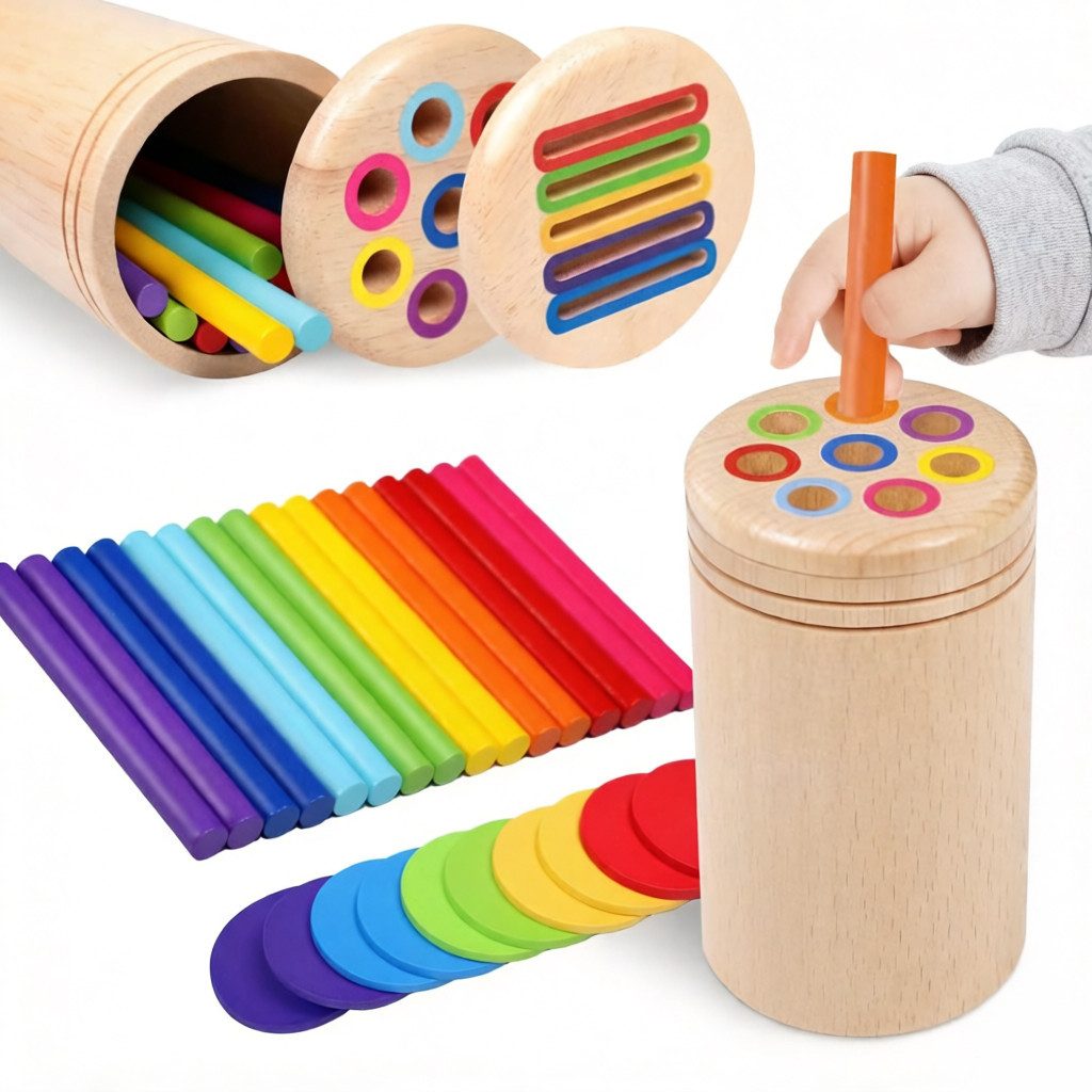 Zaewry Lernspielzeug Montessori-Spielzeug aus Holz – ab 3 Jahr, 2-in-1 Lernspielzeug zur, Förderung der Feinmotorik, pädagogisches Farbsortierspielzeug