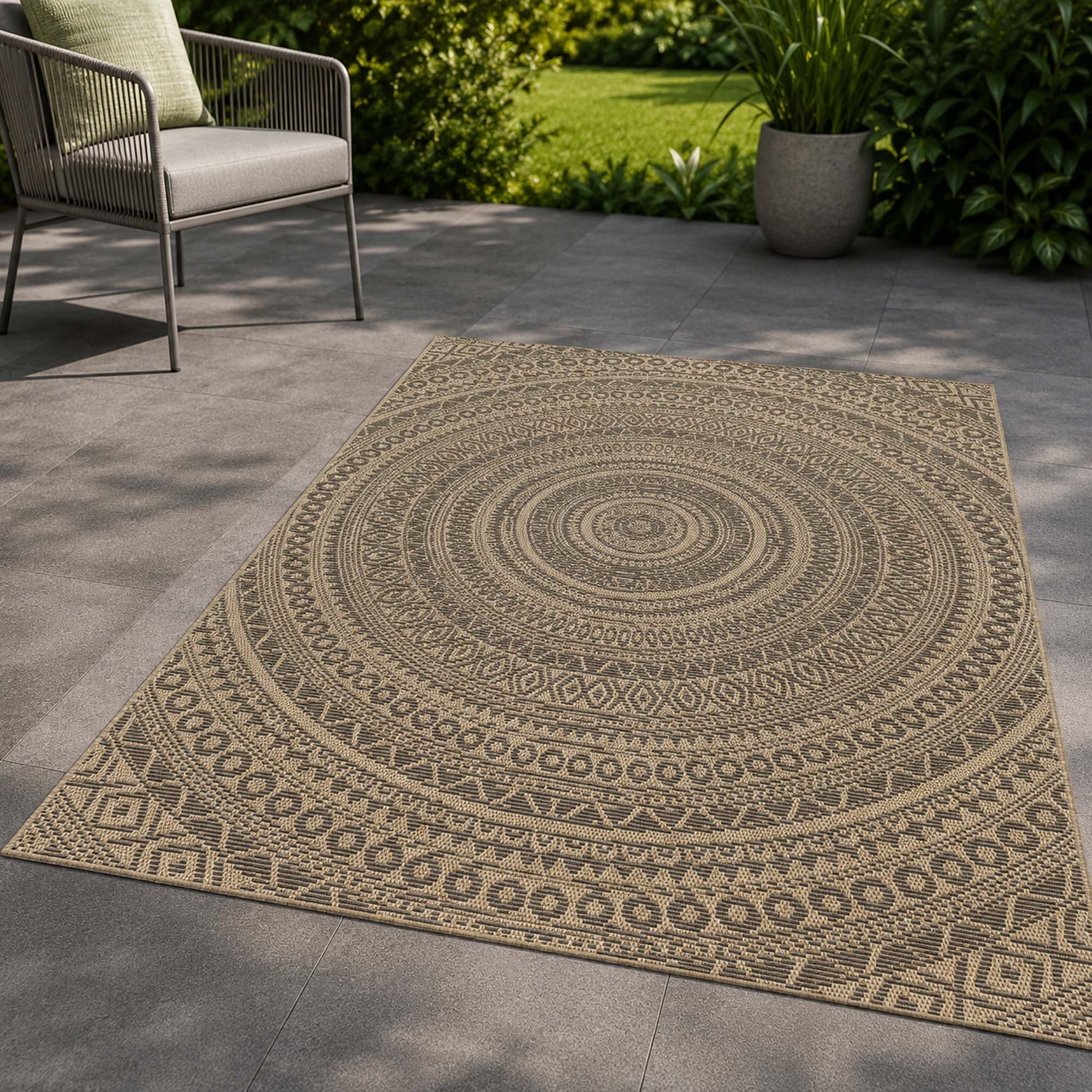 TaraCarpet Teppich TaraCarpet Regina Mandala Wohnzimmer,Schlafzimmer,Esszimmer natur, rechteckig, Höhe: 7 mm, Küche Flur Terrasse Garten Balkon 80x150