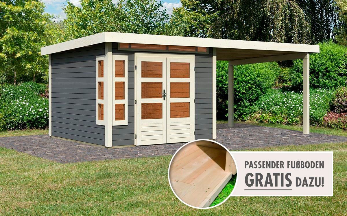 Karibu Gartenhaus Kolimasee 6, BxT: 612x303 cm, (Set), mit Anbaudach 3,2 m, terragrau