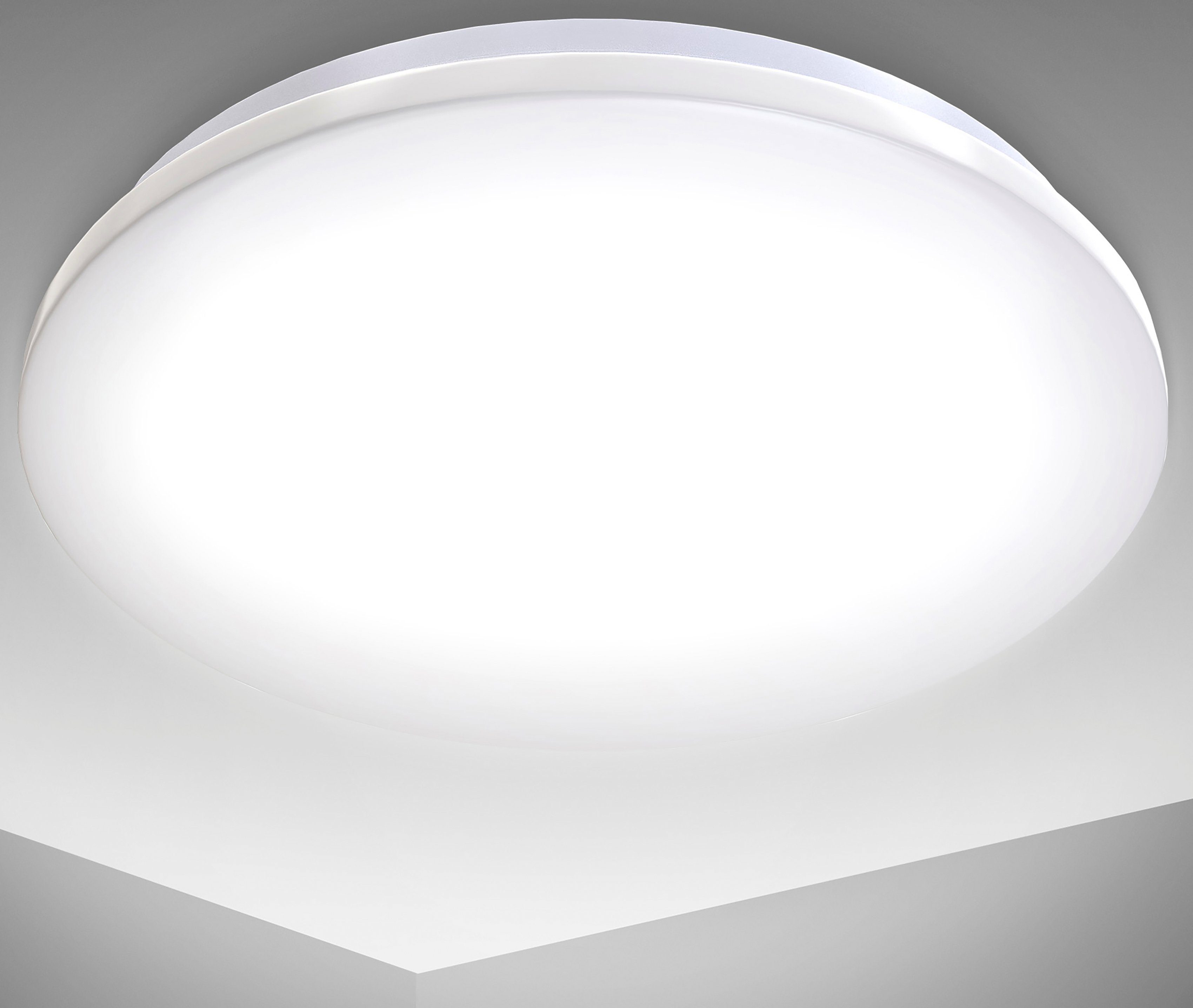 B.K.Licht LED Deckenleuchte BK_DB1178 LED Bad-Deckenlampe, Neutralweißes  Licht, Ø29cm, IP44, LED fest integriert, Neutralweiß, 12W, 4.000K, 1.200Lm,  Spritzwasserschutz, Badlampe