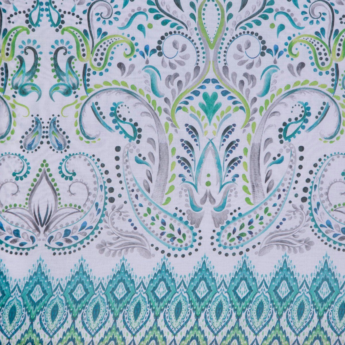 SCHÖNER LEBEN. Meterware Stores Bordüre Paisley Ranken weiß grün petrol gra günstig online kaufen