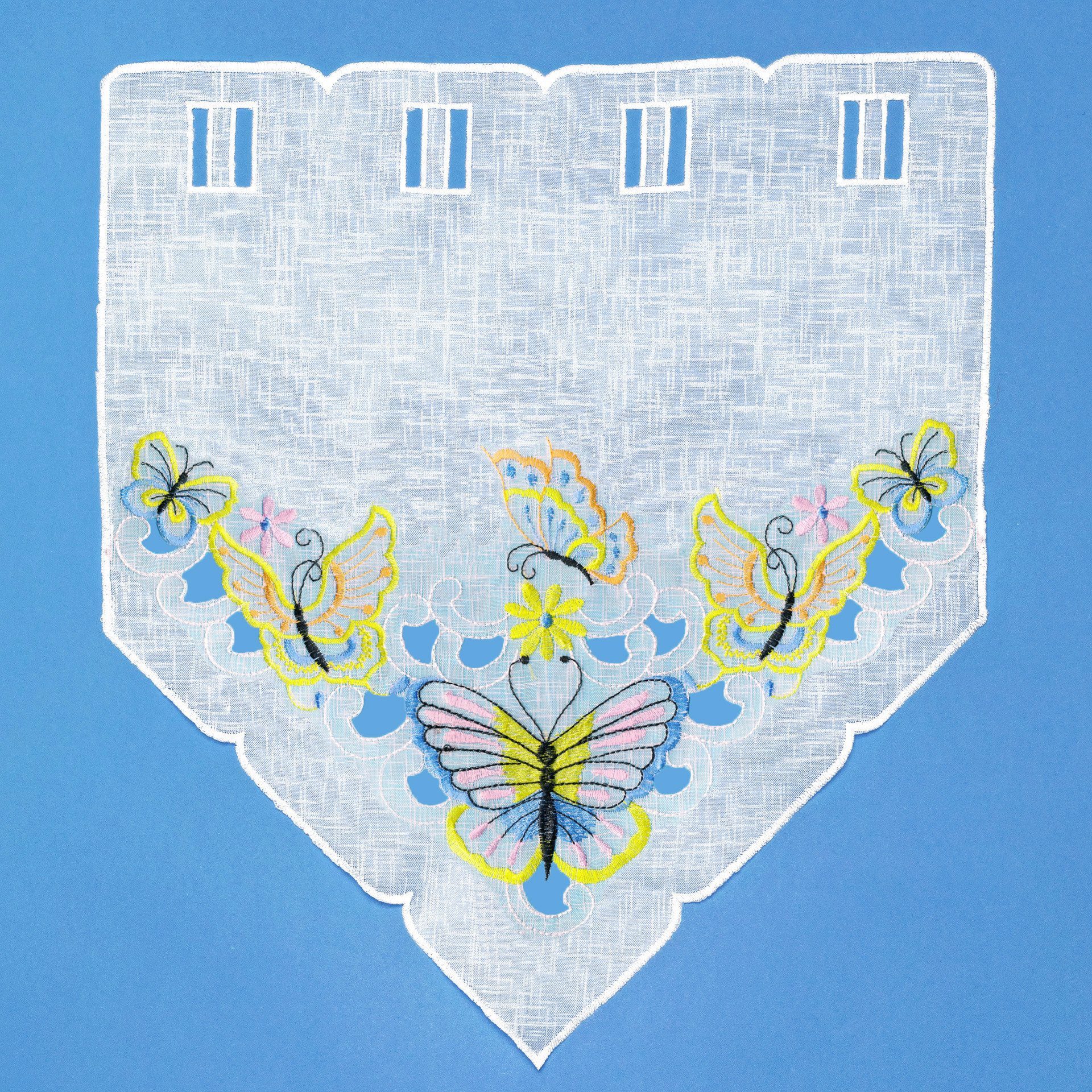 Delindo Lifestyle Scheibengardine Schmetterlinge (2 St), Stangendurchzug, halbtransparent, mit filigraner Stickerei – Bild 4 von 5