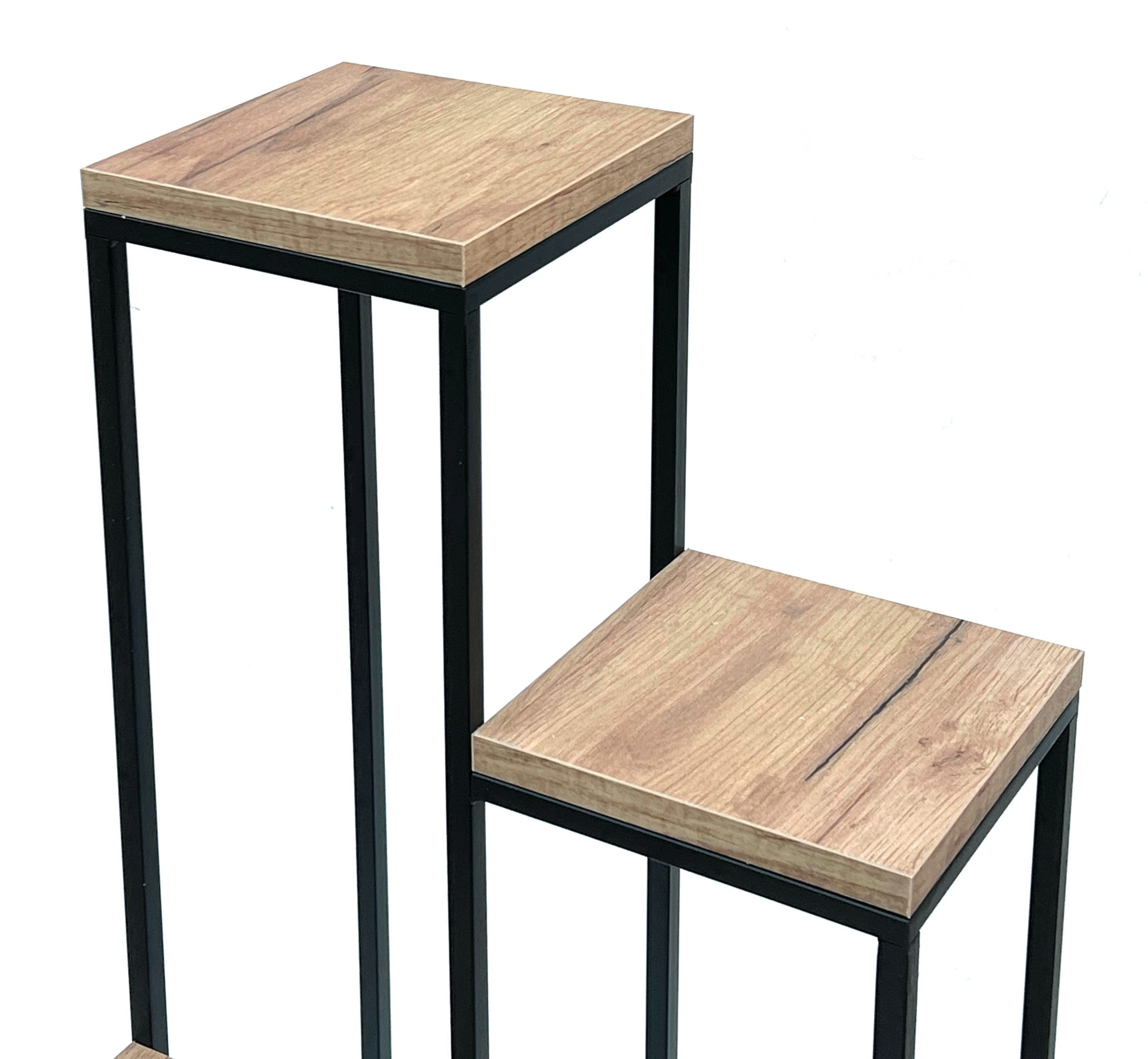 DanDiBo Blumenhocker Blumentreppe Metall Schwarz Holz 90 cm Pflanzentreppe Blumenständer – Bild 3 von 5