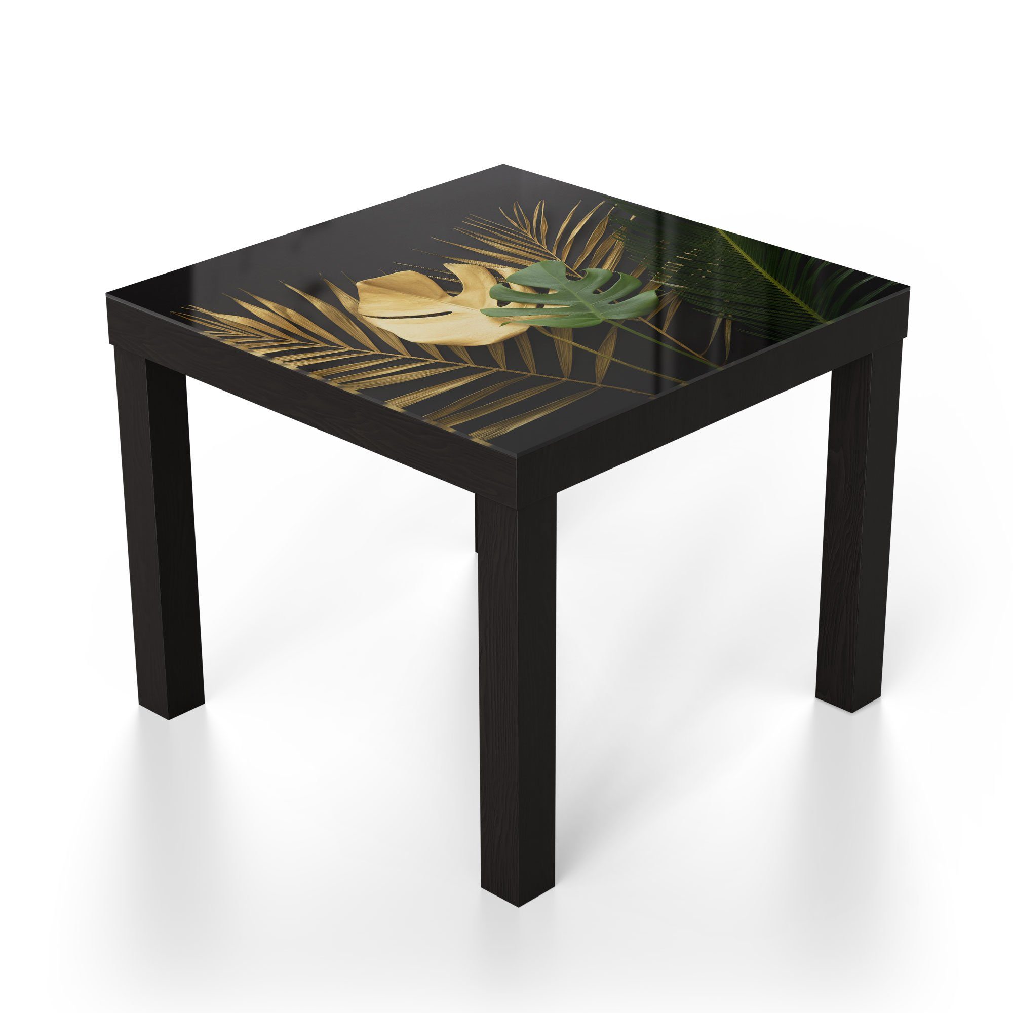 DEQORI Couchtisch 'Exotische Palmenwedel', Beistelltisch Schwarz modern Glas Glastisch