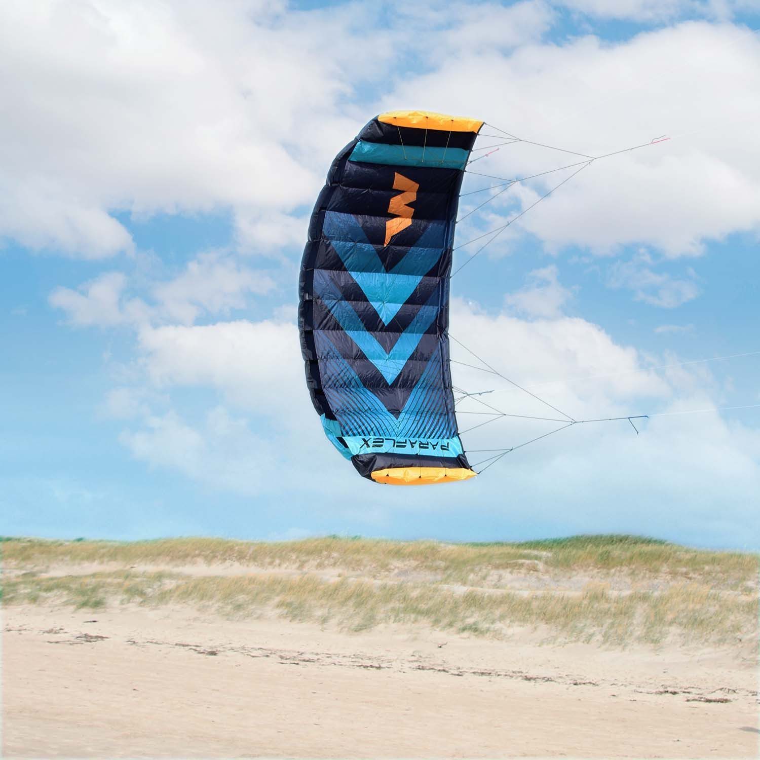 Wolkenstürmer Kite Paraflex Trainer 2.3 Lenkmatte 230 cm, (Actionkite Stunt Kite für Erwachsene, 1,7 m² Fläche, 1-tlg), Ready to Fly Powerkite mit Trainerbar für Kitesurfing (schwarz-türkis)