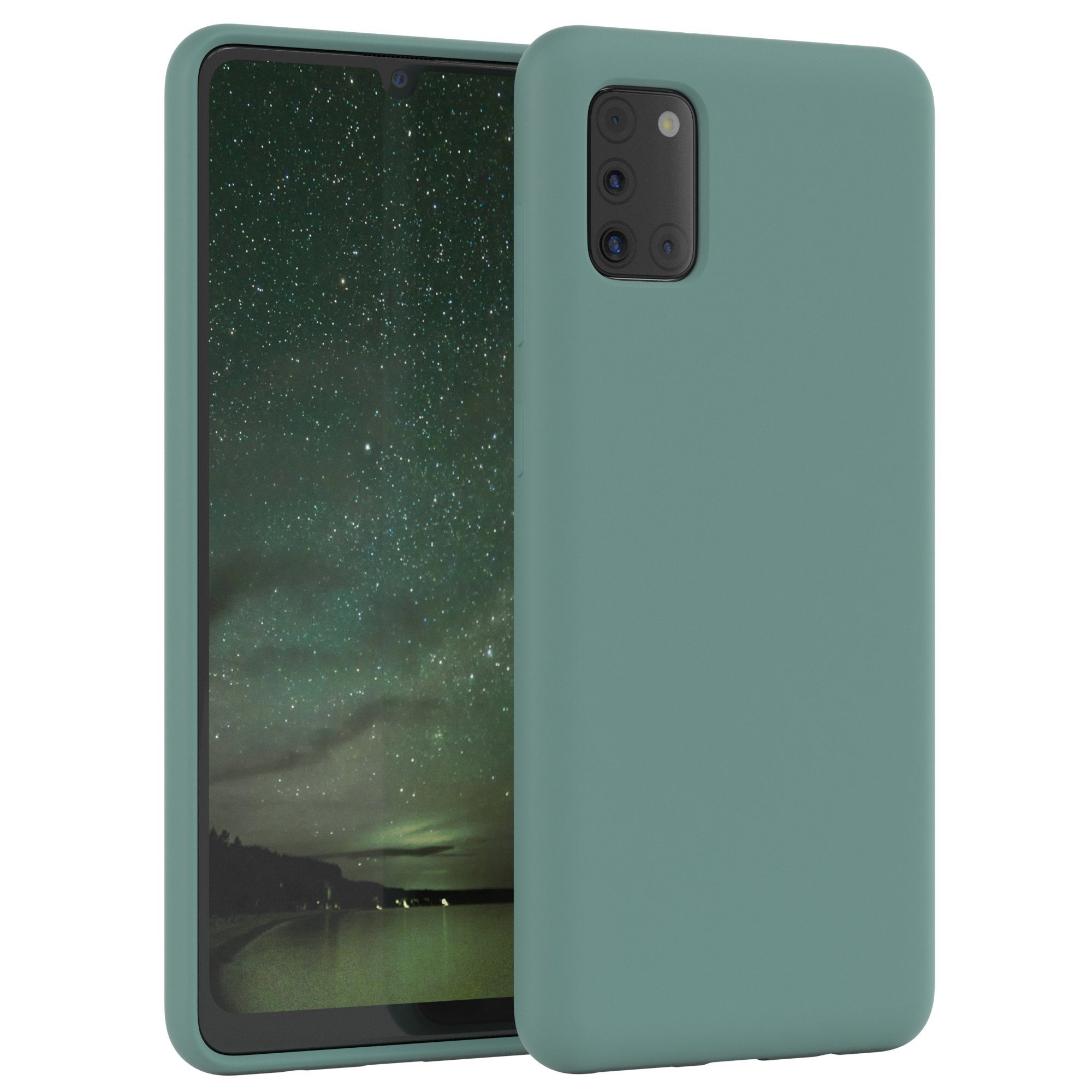 EAZY CASE Handyhülle Premium Silikon Case für Samsung Galaxy A31 6,4 Zoll, Silikonhülle Slimcover mit Displayschutz Hülle Cover Grün / Nachtgrün