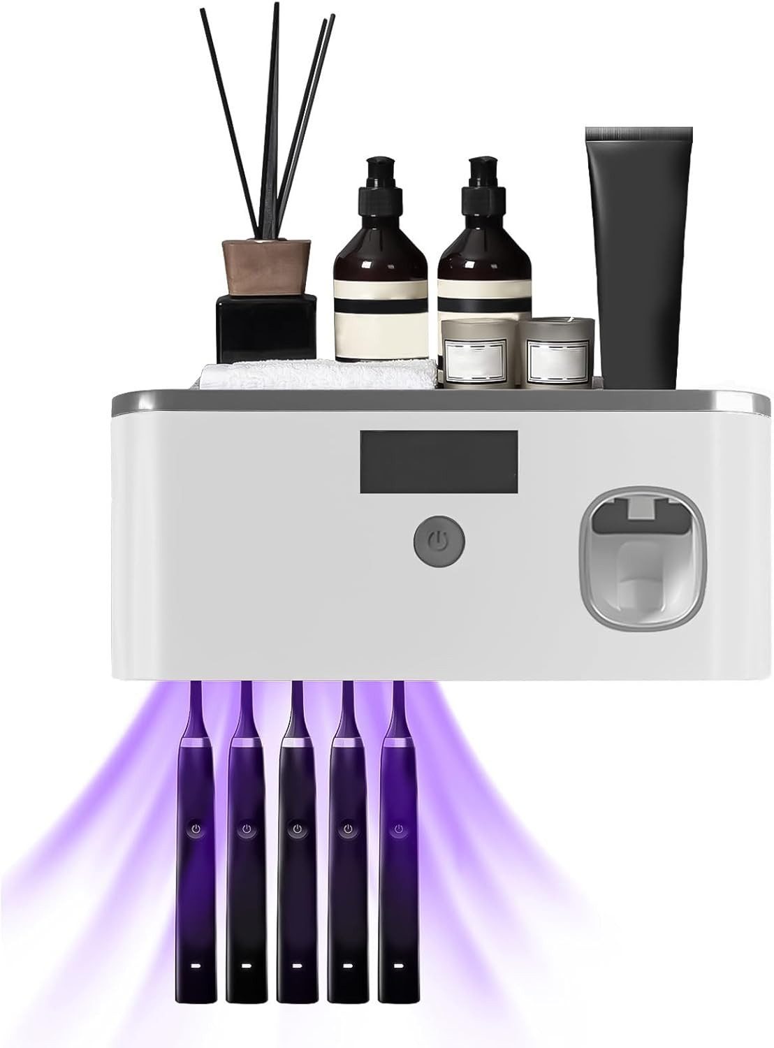 FELIXLEO Lernzahnbürste UV Zahnbuerste Sanitizer Halter Wand mit Zahnpastaspender Grau