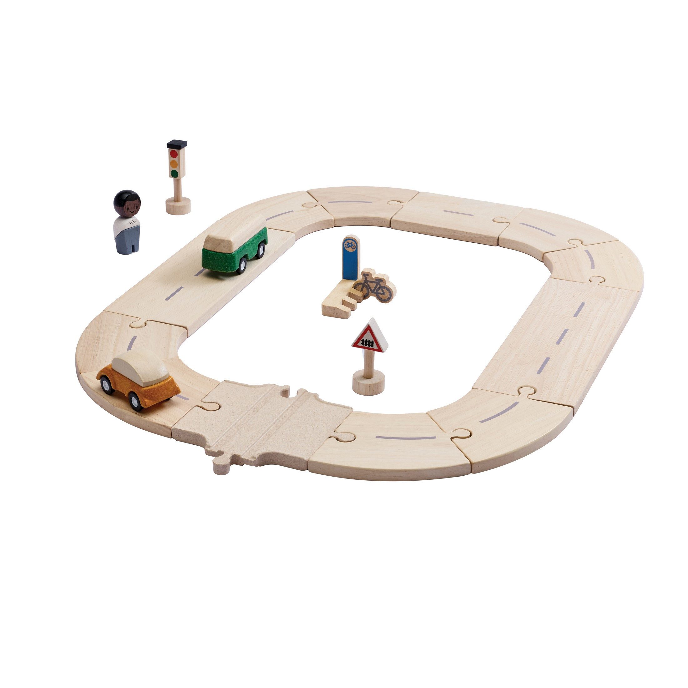 Plantoys Spielzeug-Zug PlanToys- Mein Erstes Straßenset - ab 3 Jahre, (Komplettset, 19-tlg)