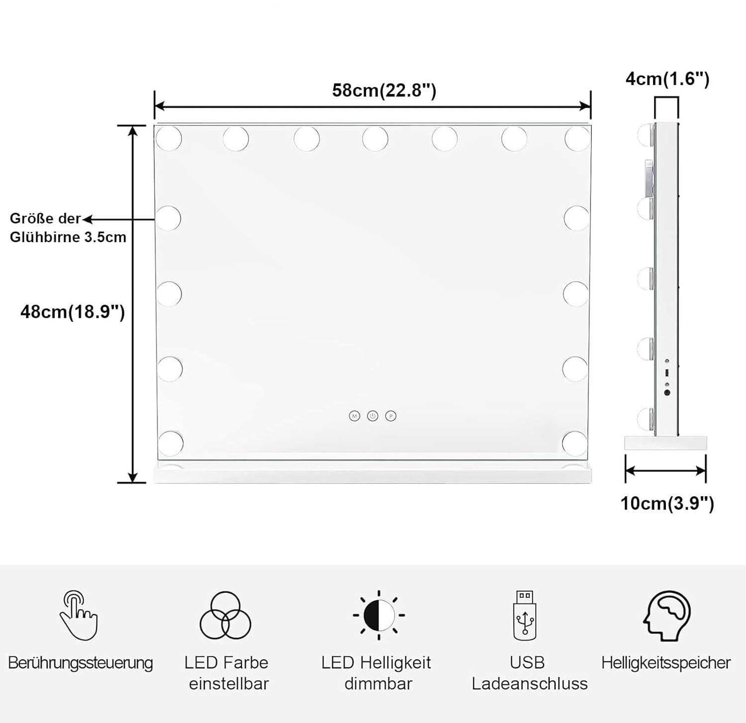 Dripex Schminkspiegel 15 LED Hollywood Schminktischspiegel Spiegel 3 Farbtemperatur Licht – Bild 4 von 5