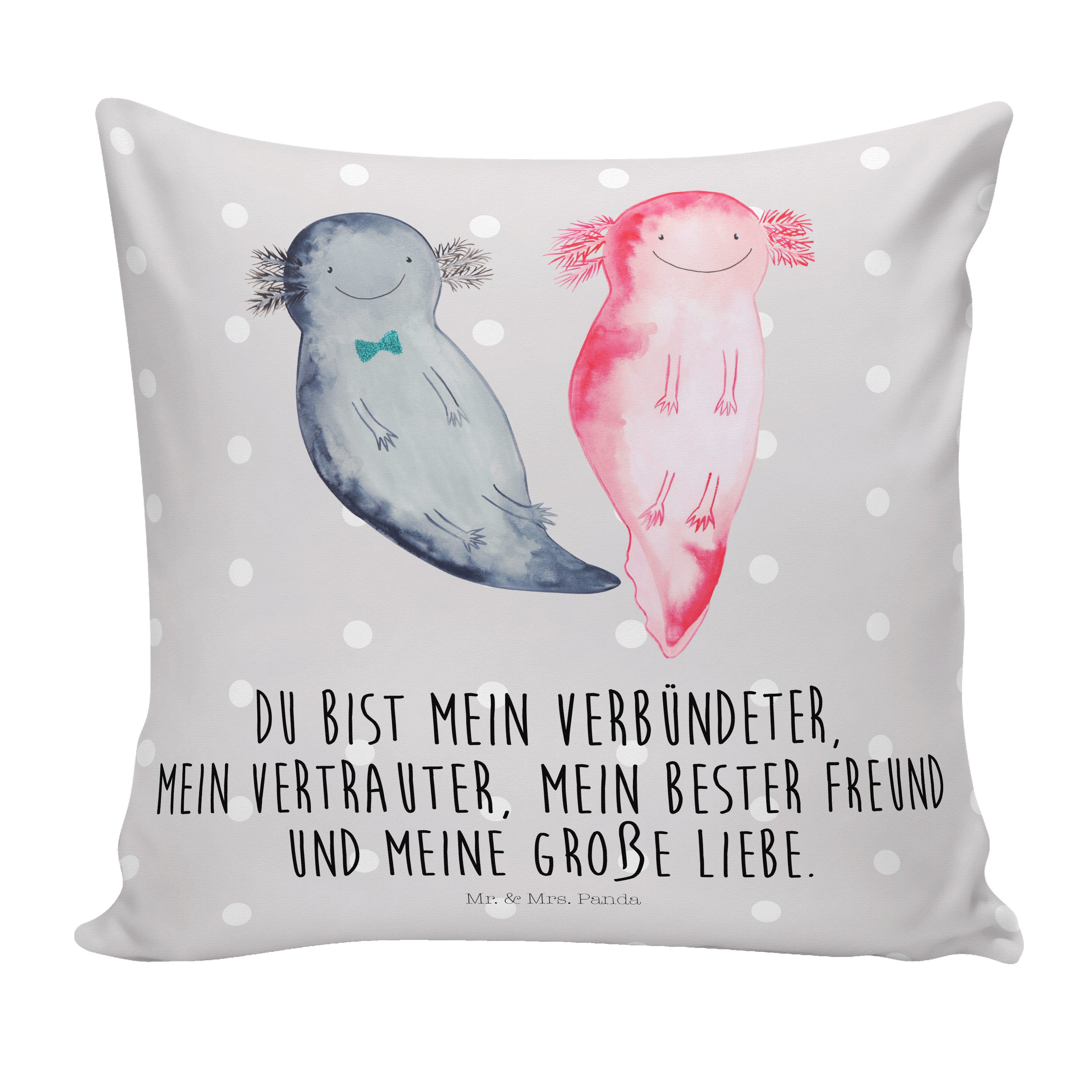Mr. & Mrs. Panda Dekokissen Axolotl Axel+Lotte - Grau Pastell - Geschenk, Schwanzlurch, Dekokisse