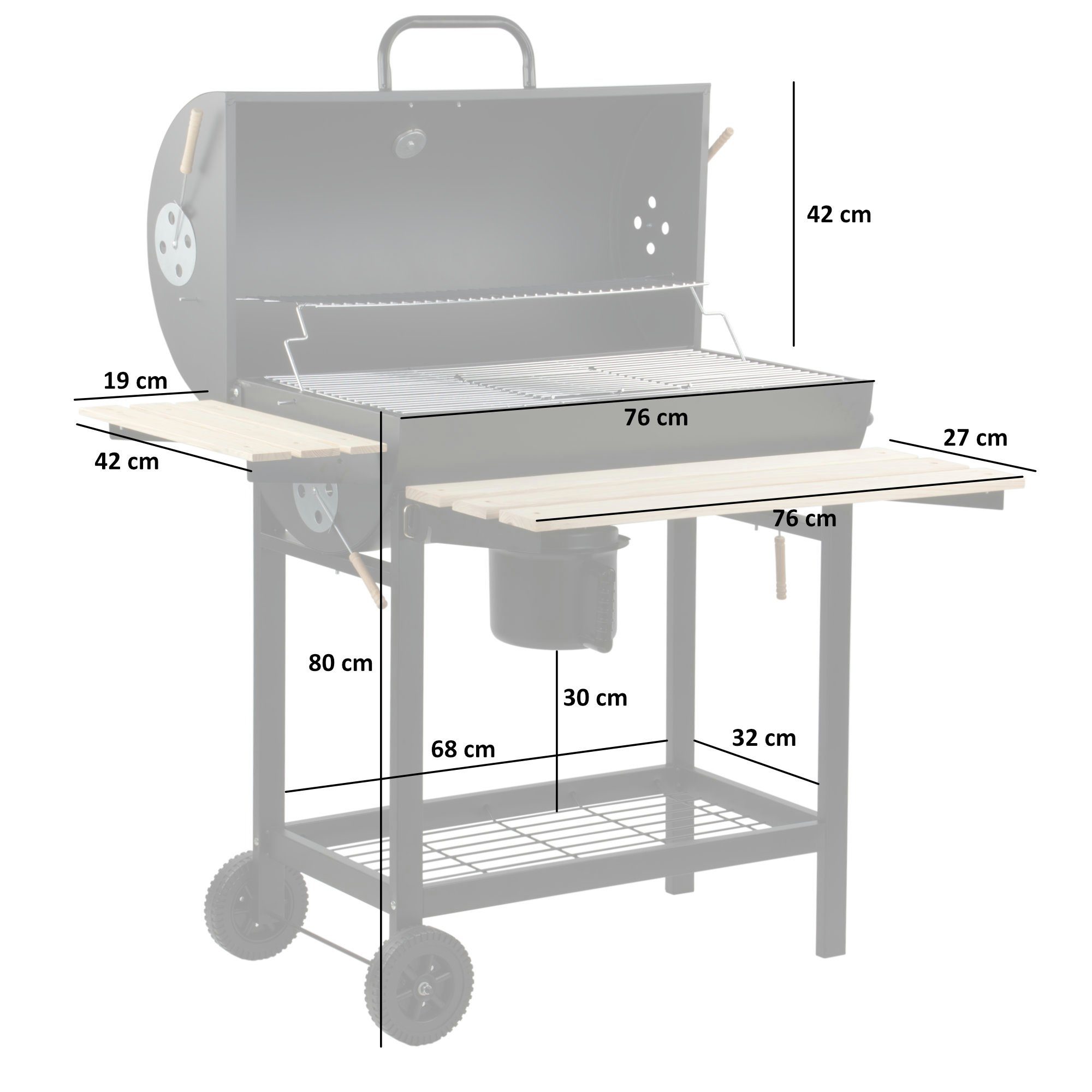 BBQ-Toro Holzkohlegrill Grillwagen, Ø 42 x (L) 80 cm, Premium Kohle Smoker fahrbar
