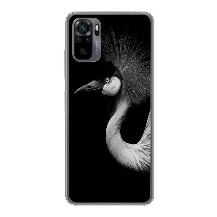 MuchoWow Handyhülle Kranich - Schwarz - Weiß - Vogel - Tiere Phone Case Handyhülle Xiaomi Redmi Note 10S Silikon Schutzhülle