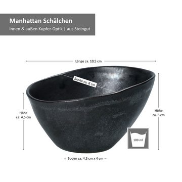 MamboCat Servierschale 4er Set Manhattan Snack- & Dip-Schälchen schwarz oval - 24322655, Steingut