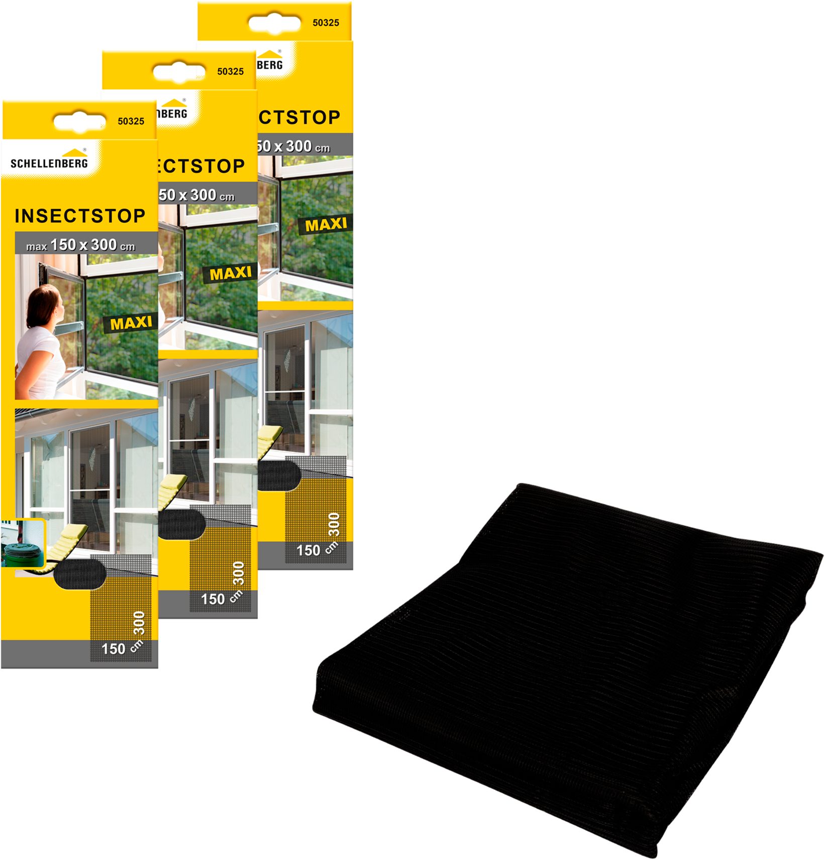 SCHELLENBERG Fliegengitter-Gewebe Maxi für große Fenster, (Packung, 3-St), Insektenschutz und Mückenschutz, 150 x 300 cm, anthrazit und weiß