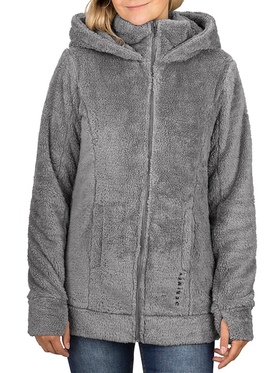 DENIMFY Outdoorjacke Damen Fleecejacke DFMila Regular Fit Kapuzenjacke mit Teddyfleece