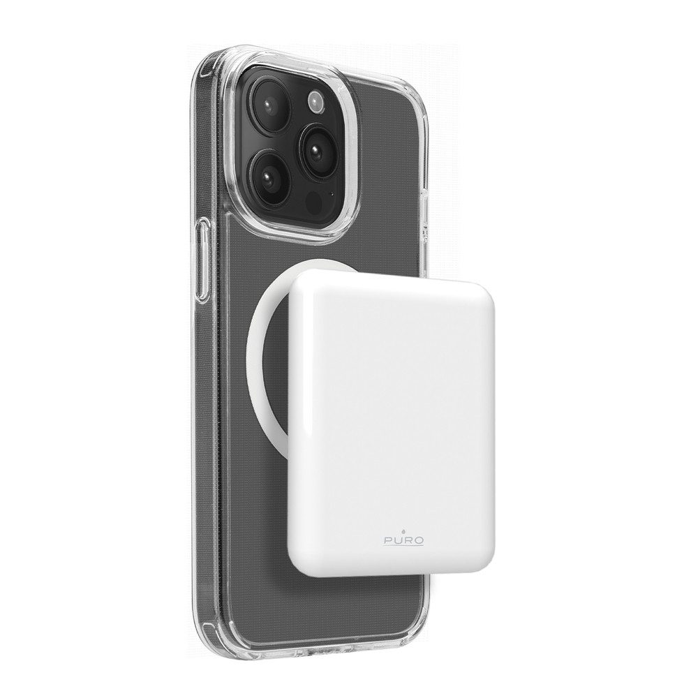 Puro Zusatzakku Reiseakku Magnetladegerät Powerbank MagSafe Zusatzakku 5000 mAh (12, 5, 9 V, 1 St), MagSafe, 15 W kabellos, USB-C, 117 g kompakt