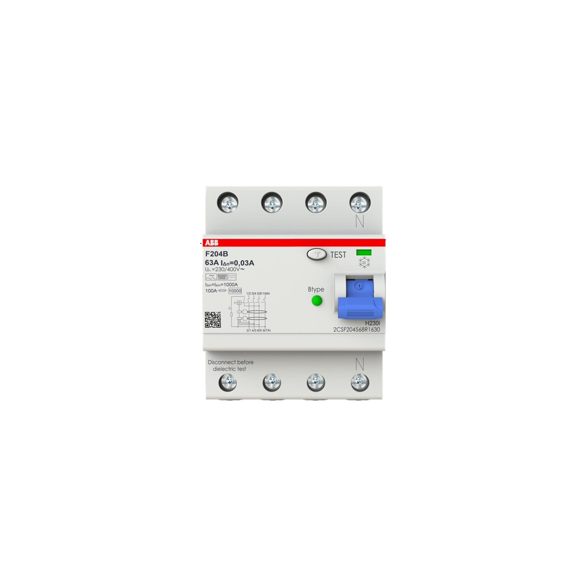 ABB Schalter ABB Stotz S&J FI-Schutzschalter TypB 4P 63A,30mA,3kA,4TE F204B-63/0,03