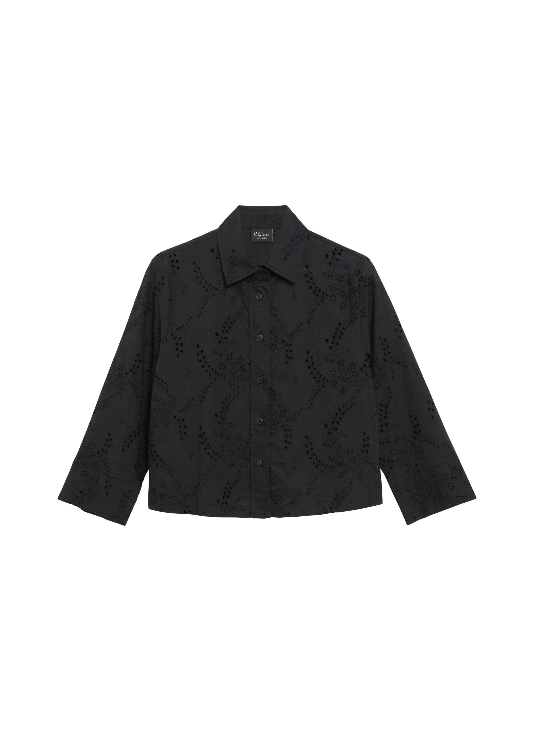 s.Oliver Kurzarmbluse Bluse Semitransparente Crop-Bluse mit Lochstickerei