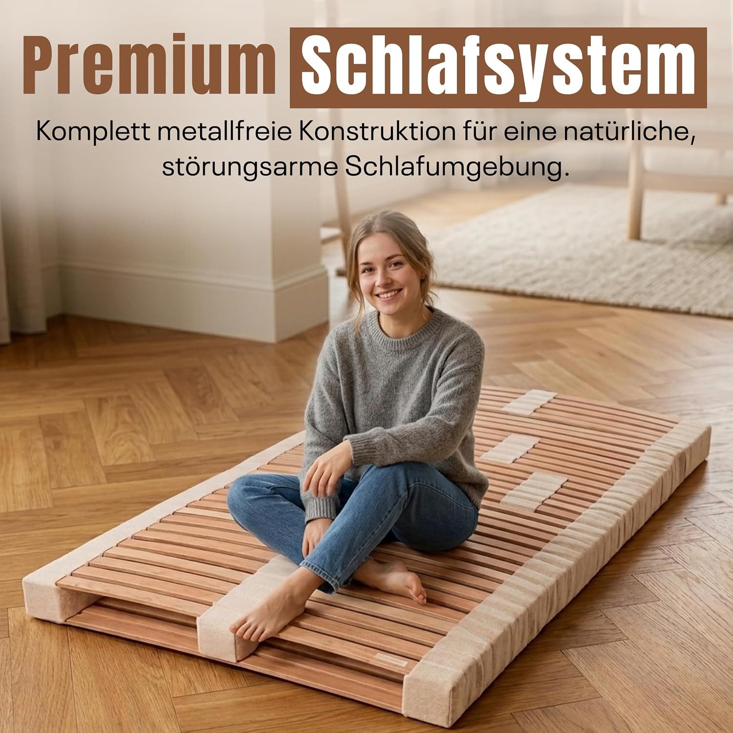 Rollrost Premium Schlafsystem – metallfrei – individuell verstellbar, geborgenschlafen, Kopfteil Nein, Fußteil Nein, Massivholz aus Buche, 100 % metallfreie Konstruktion