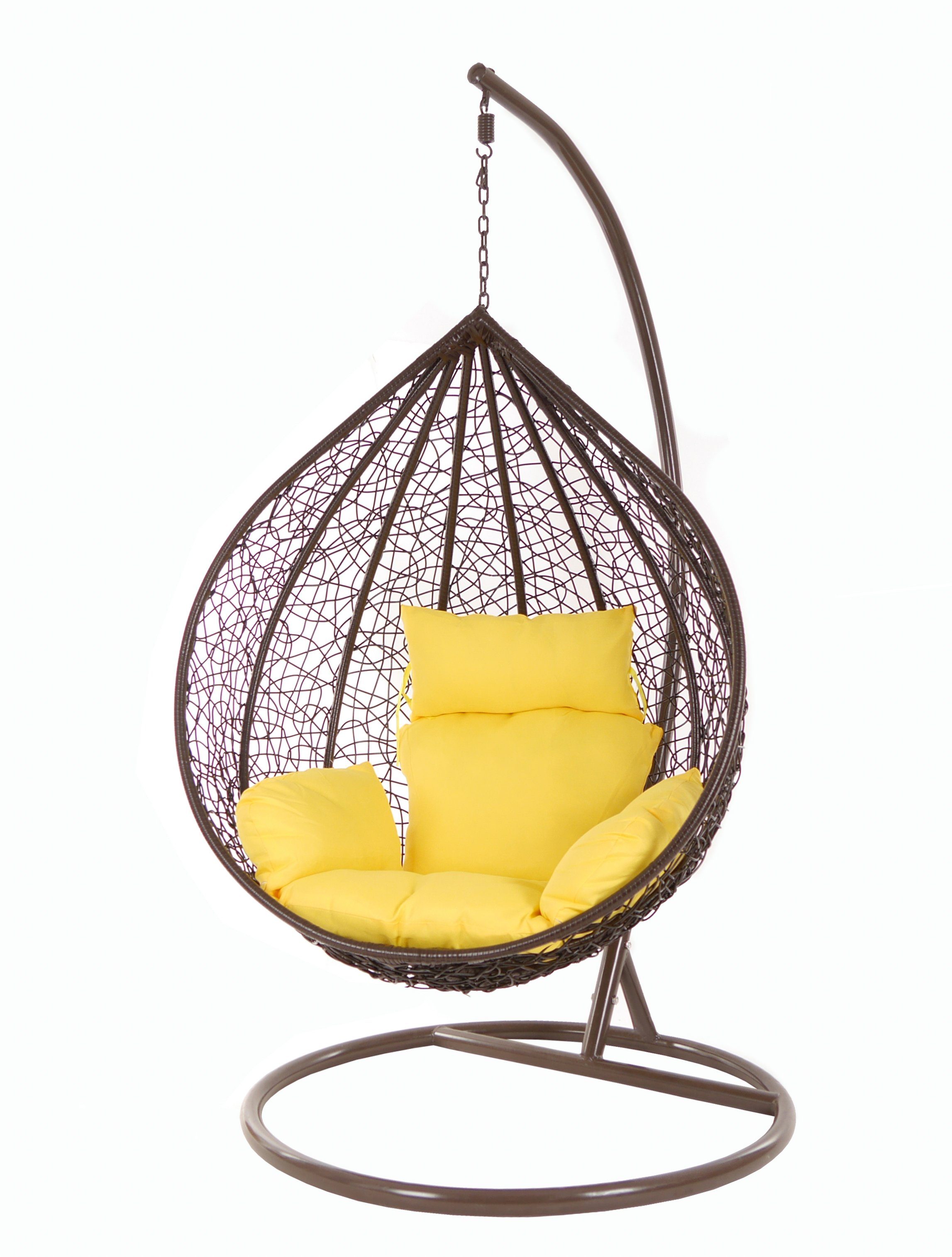 KIDEO Hängesessel Hängesessel MANACOR darkbrown, Swing Chair, braun, Schwebesessel, Hängesessel mit Gestell und Kissen gelb (2200 pineapple)