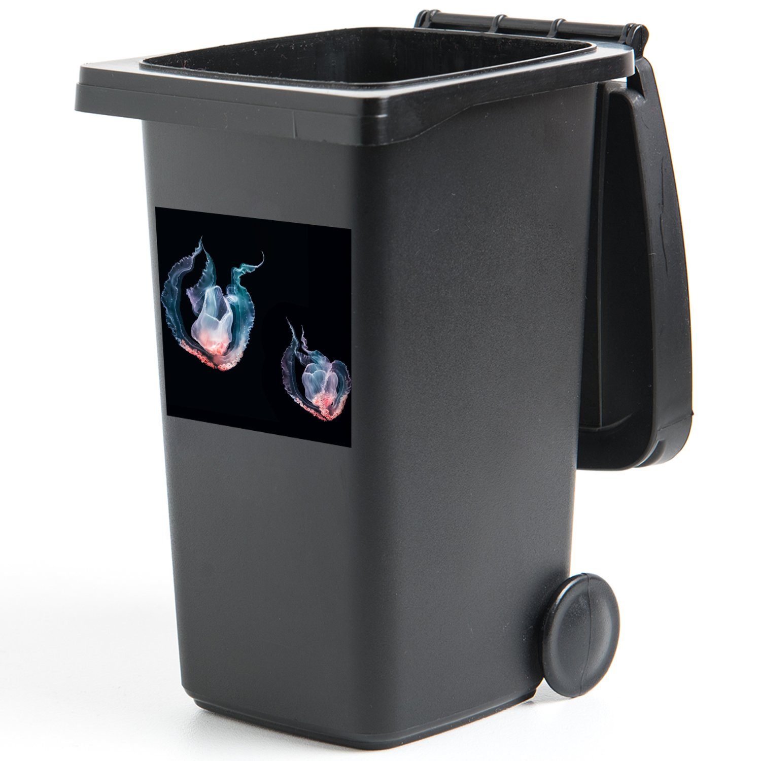 Mülltonne, Quallen (1 Schwarz Sticker, Wandsticker Mülleimer-aufkleber, MuchoWow Container, Meerestiere St), - Abfalbehälter -
