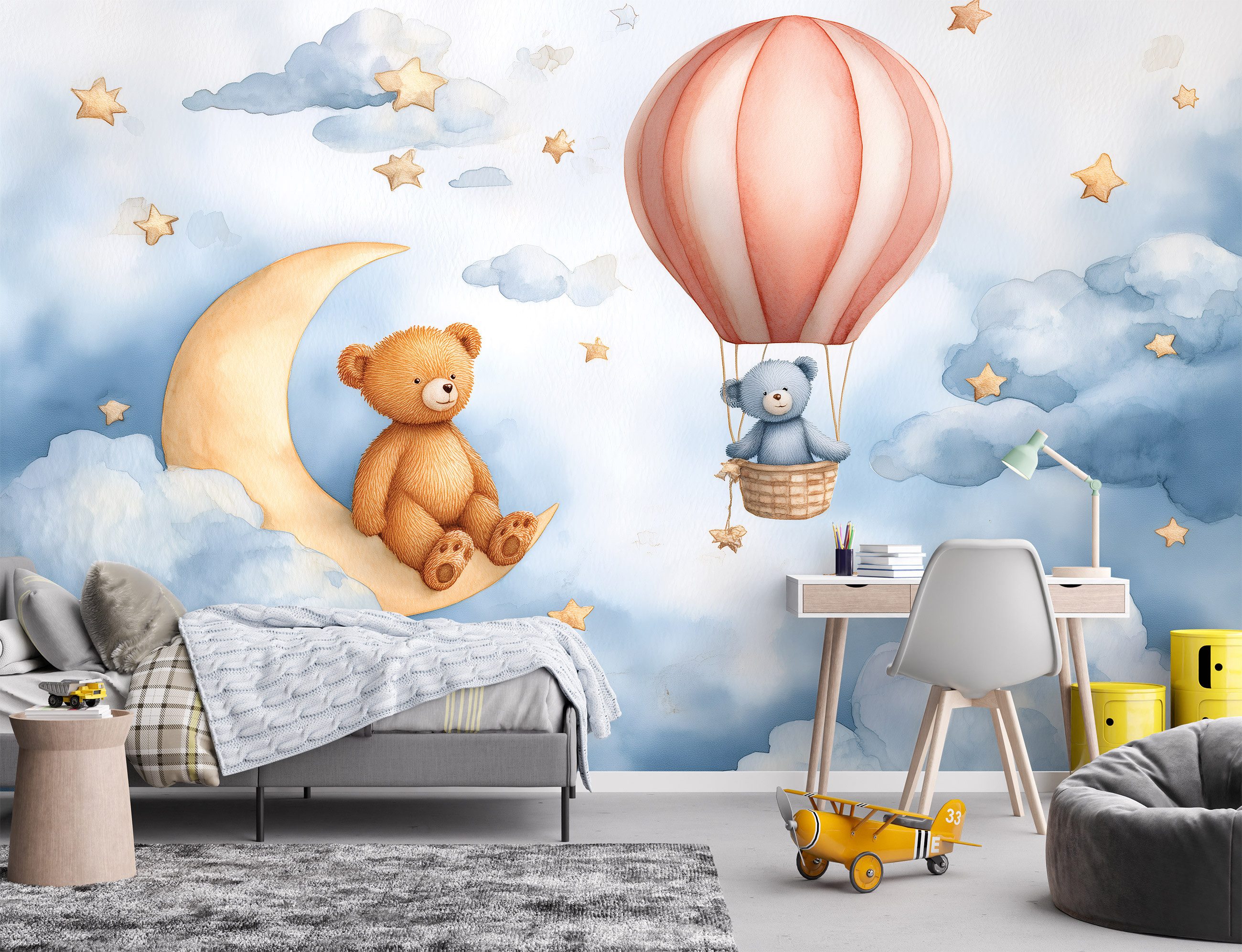 Wallarena Fototapete Wolken Mond - Mehrfarbig - Modern - Vlies - Schlafzimmer, glatt, (2 St), 100x70cm