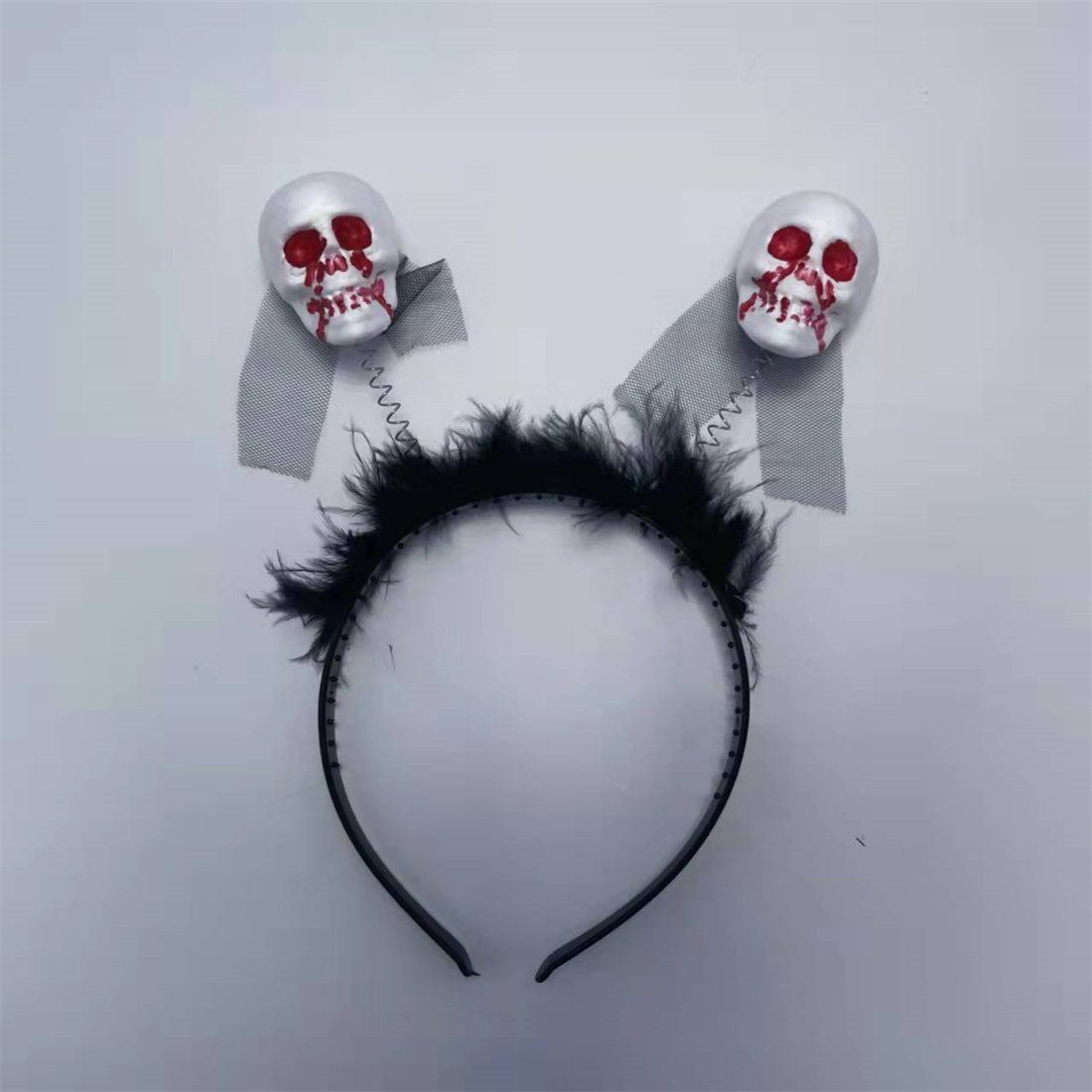 YOOdy~ Diadem Halloween Gespenst Kopf Skelett Mesh Bühne Kopfbedeckungen (1-tlg), für Halloween, Abschlussball, Party,festliche,halloween deko Rot