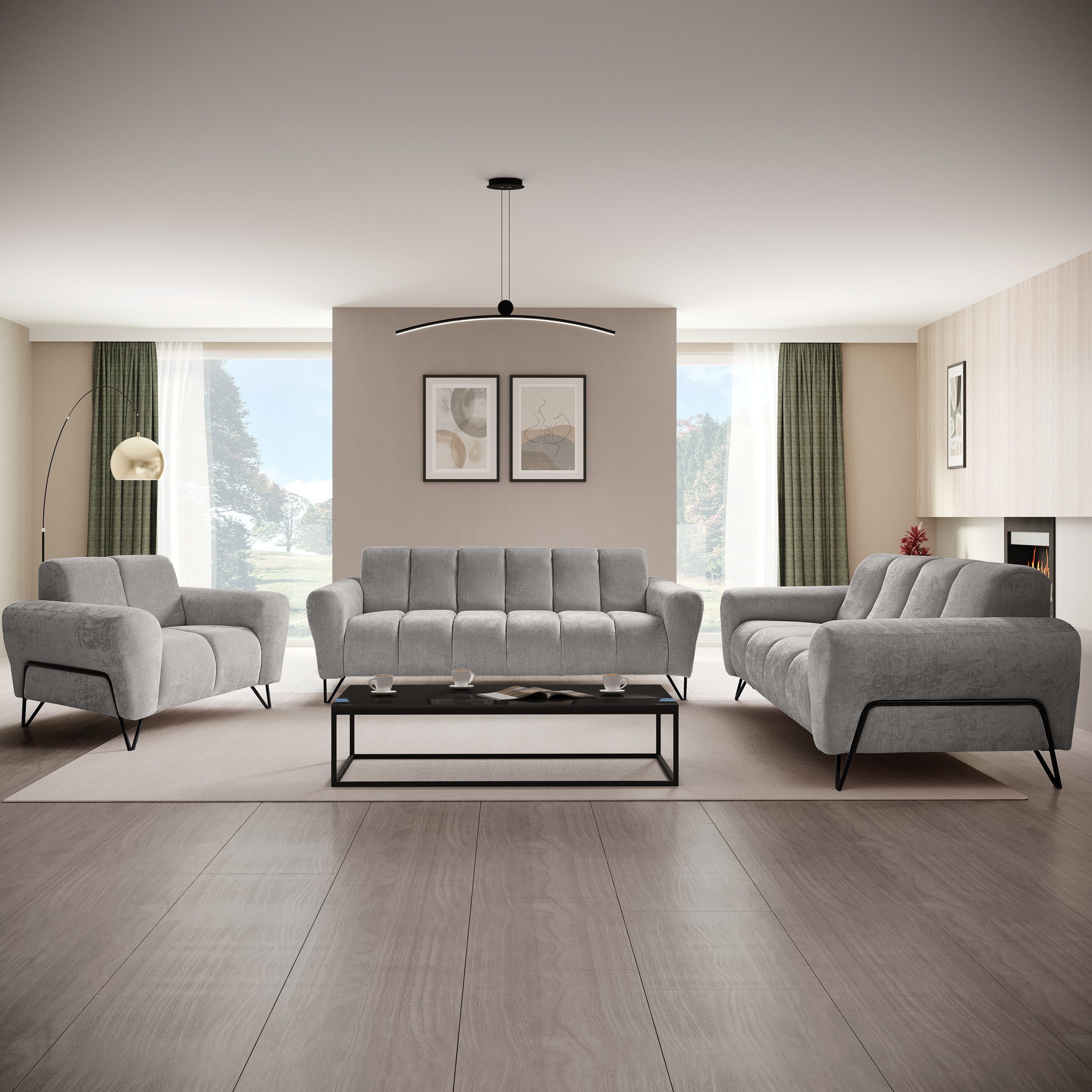 Beautysofa Sessel mit Metallbeine in Schwarz VOLARE (modernes Design, Rücken mit Hauptstoff), viele Farbvarianten, auch im Set mit Sofas erhältlich – Bild 5 von 5