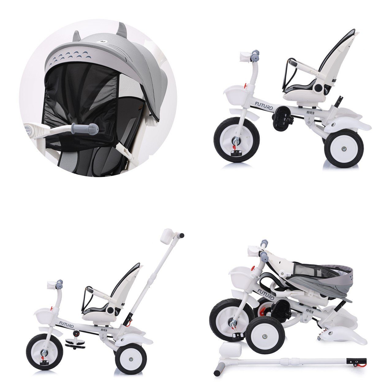 Chipolino Dreirad Tricycle Futuro 2 in 1 faltbar, Becherhalter, Musik, Licht, Gummiräder