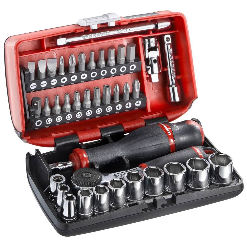 Facom Steckschlüssel Steckschlüssel-Satz 1/4″ mit Vollhand-Umschaltknarre R2NANOPB
