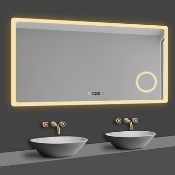duschspa Badspiegel 80-160cm Kalt/Warm/Neutralweiß, Uhr, Beschlagfrei, 3x Makeup-spiegel, dimmbar, Helligkeit-Speicherfunktion