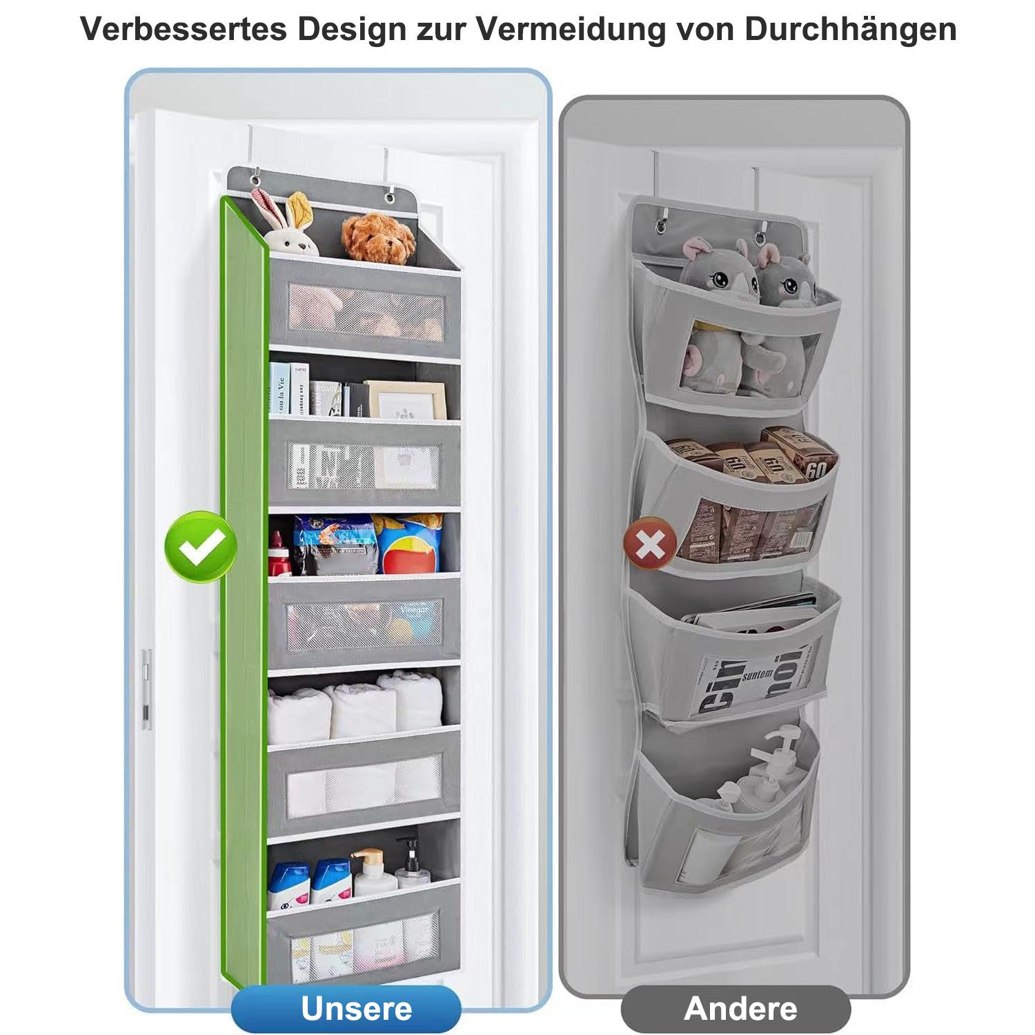 SURFOU Hängeregal Organizer Türorganizer Hängeorganizer Schuhaufbewahrung Hängend, fur Schlafzimmer, Buro, mit 5 Fächern Klarem Fenstertür Aufbewahrung Türhänger 2 Metallhaken