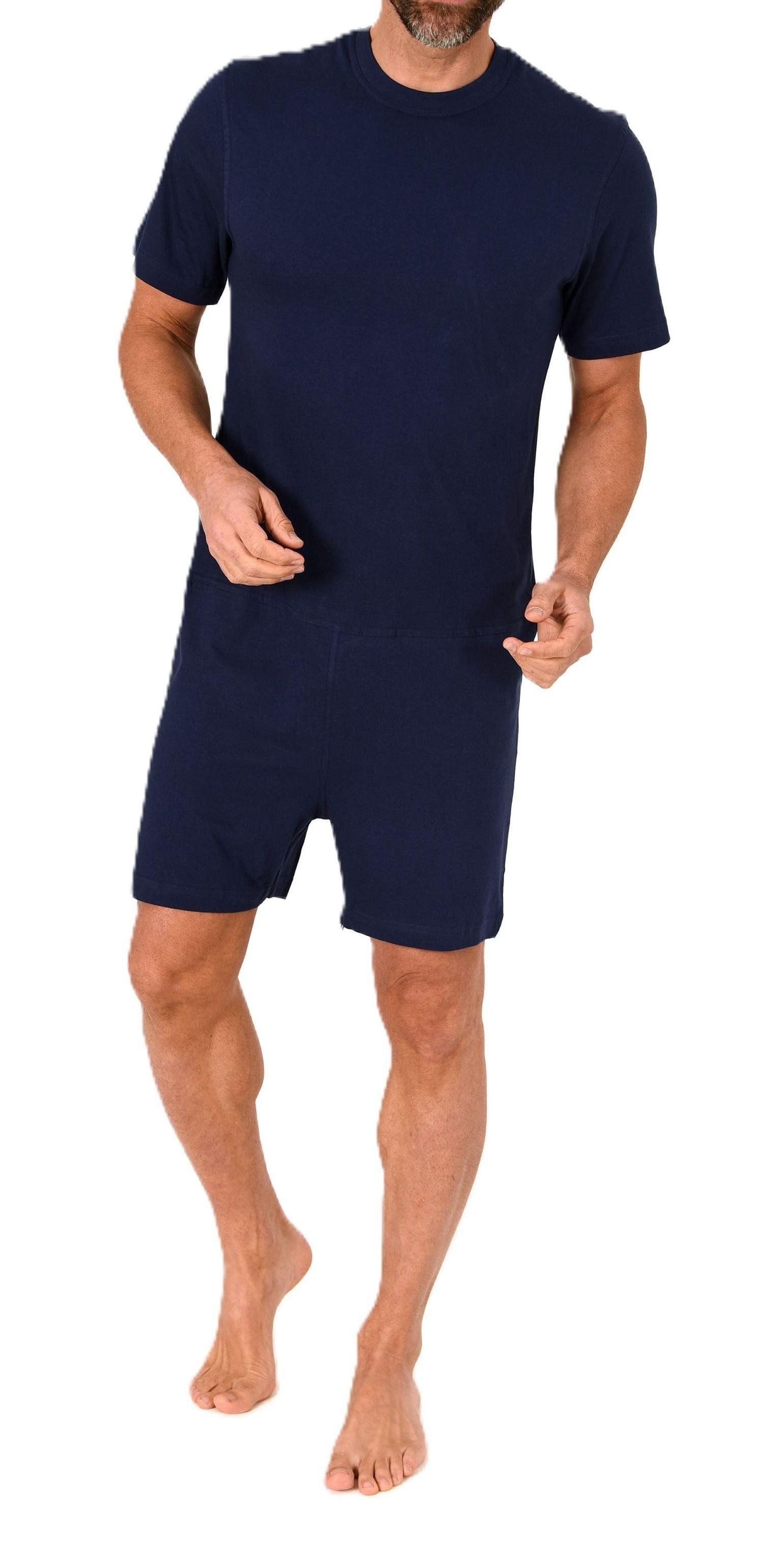 Pyjama Herren Pflegeoverall kurzarm mit Reißverschluss am Rücken und Bein