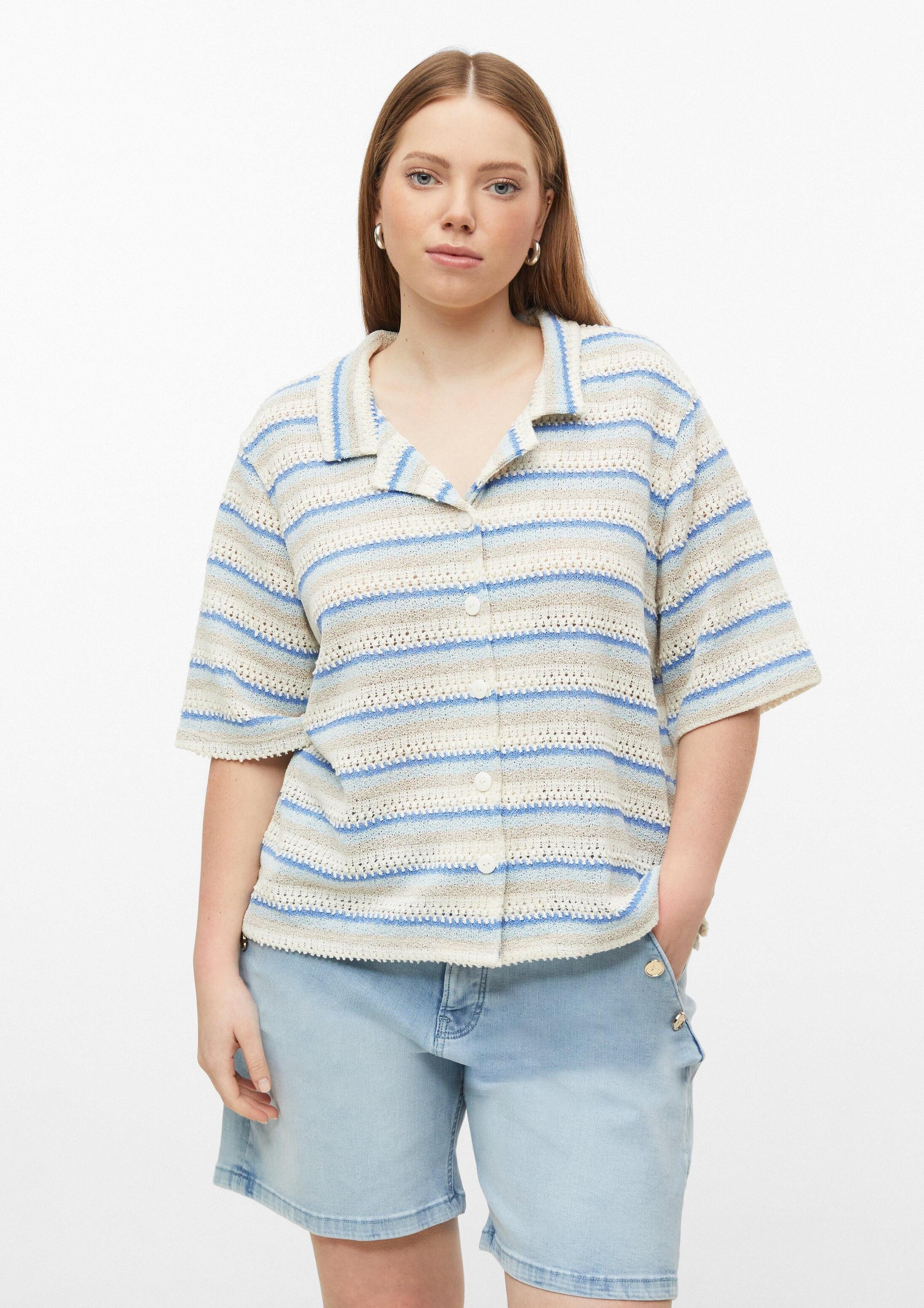 QS Kurzarmpullover Strickpullover Strickshirt mit Ajourmuster