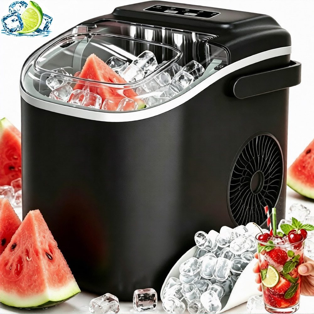 AKKEE Eiswürfelmaschine Tragbarer Eiswürfelbereiter für Zuhause, Selbstreinigung, 1,2-Liter-Wassertank mit großem Fassungsvermögen