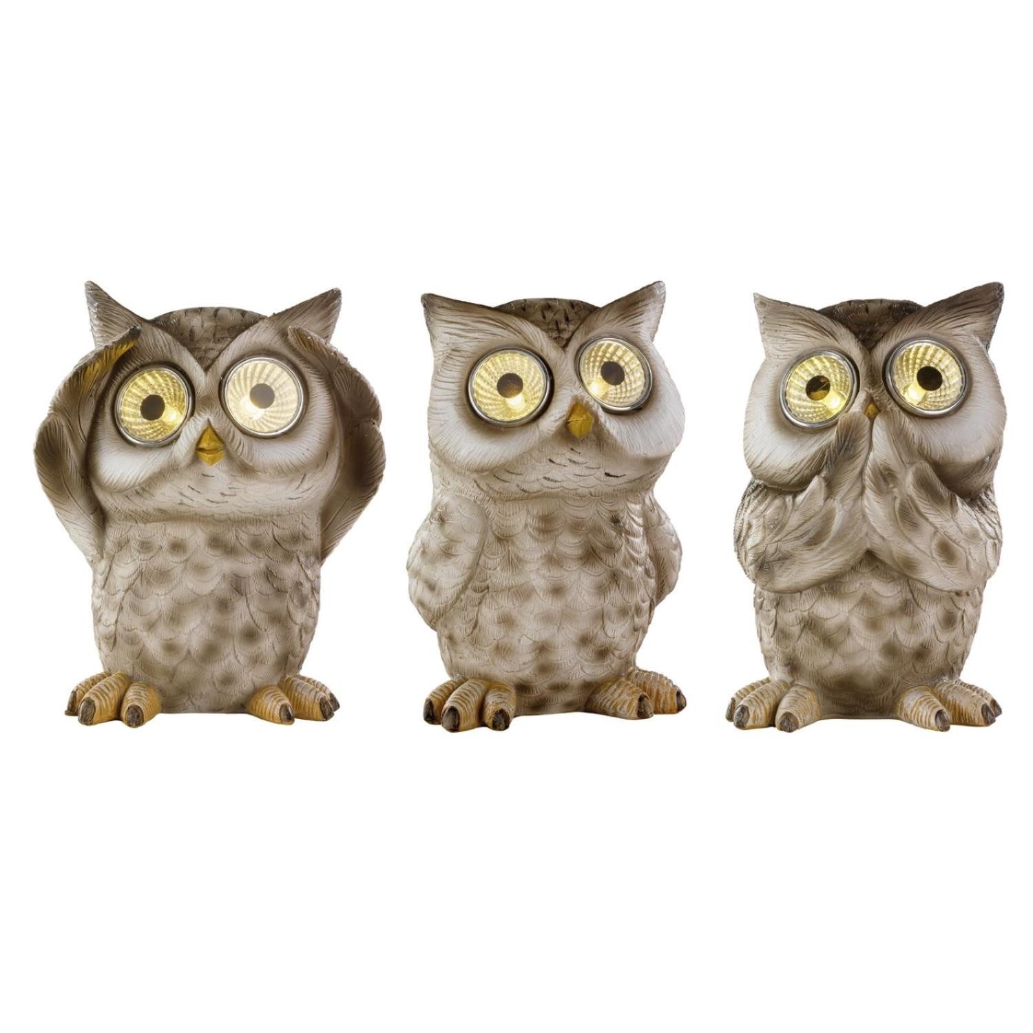 MARELIDA LED Dekofigur LED Solar Eulen Gartenfigur Solarleuchte für Garten Balkon 3er Set, LED Classic, warmweiß (2100K bis 3000K)