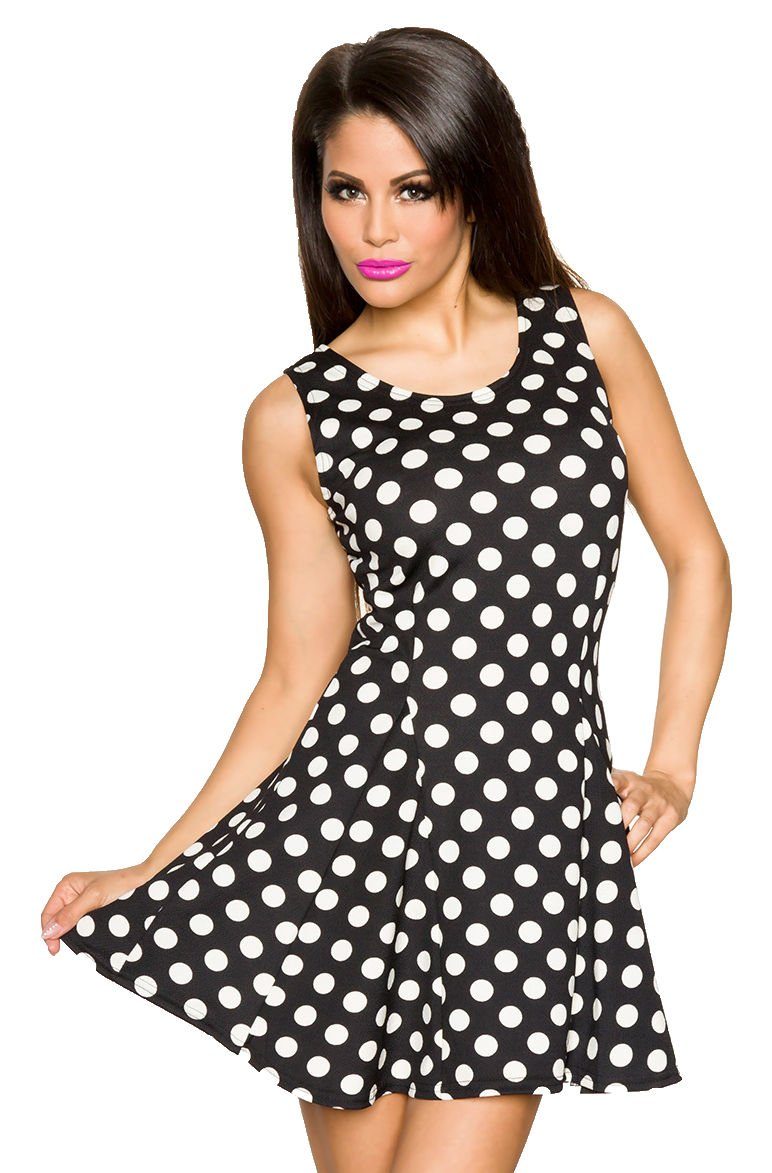 Minikleid Minikleid Sommerkleid Retro Kleid geblümt schwarz/creme Dots weiß Punkte schwarz Polka Paty