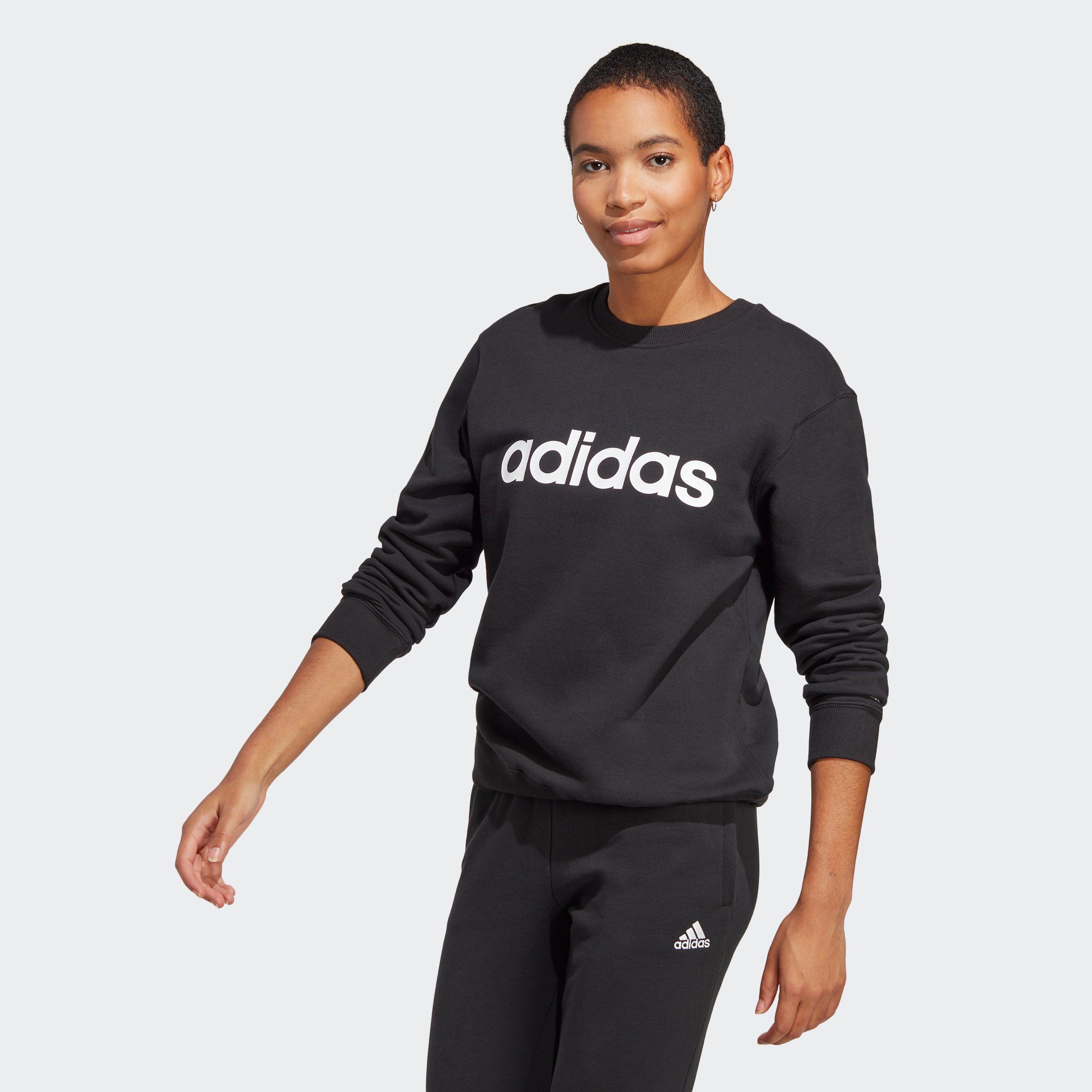 adidas LINEAR TERRY FRENCH Sweatshirt Sportswear black-white ESSENTIALS