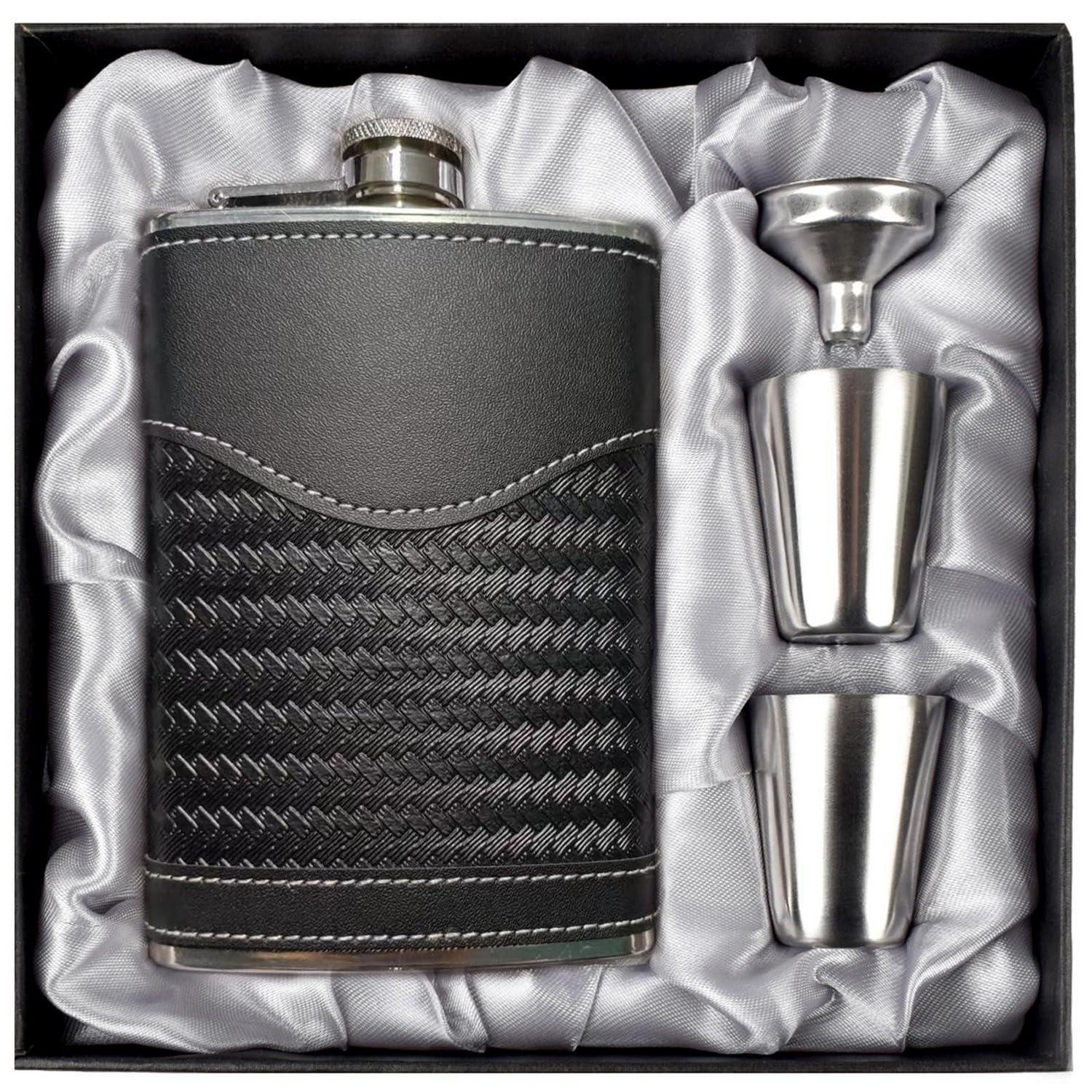LuxusKollektion Flachmann Flachmann-Set Edelstahl 237ml Schwarz m. Trichter&Gläser