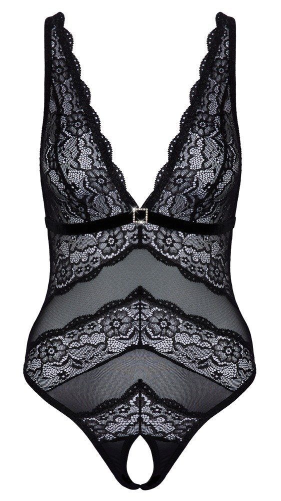 Cottelli Collection Body Transparenter Spitzen-Body - schwarz (1-tlg) Schöner tiefer Ausschnitt