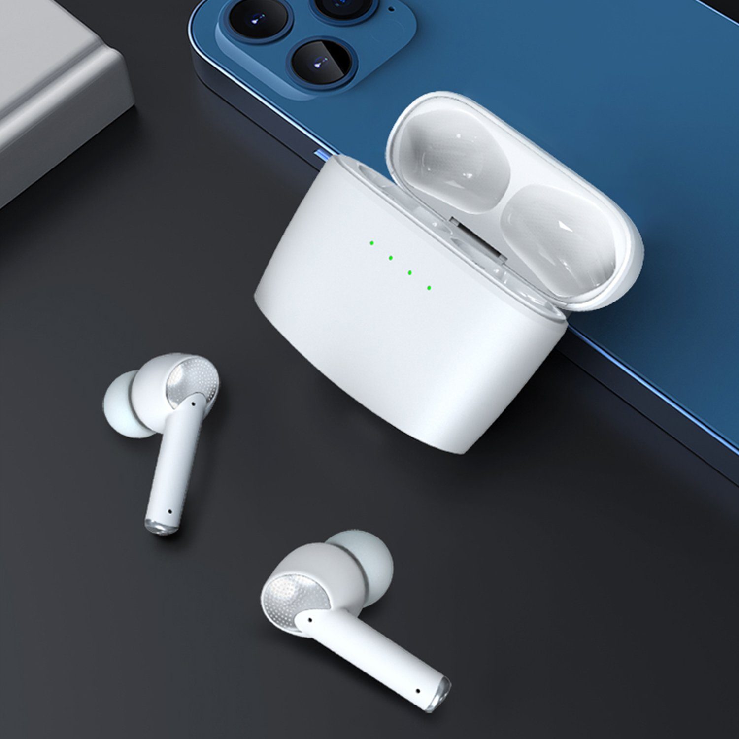 (ENC) Bluetooth (TWS,ohne (ANC), LED-Anzeige, In-Ear-Kopfhörer Assistent, Ohrhörer Bluetooth Echo Noise Noise Kopfhörer 5.2, Hi-Fi-Sound Cancellation Cancelling Weiß Google Greensky wireless Siri, Active J8,
