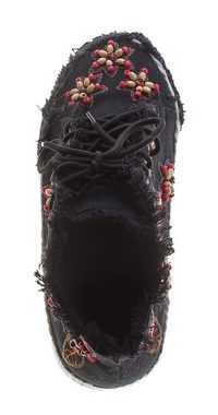 STAHL-MODEN Sneaker Stoffschuhe flach bunt Halb Schuhe Slip-On Sneaker ausgefranster Saum, Stickmuster, Perlen