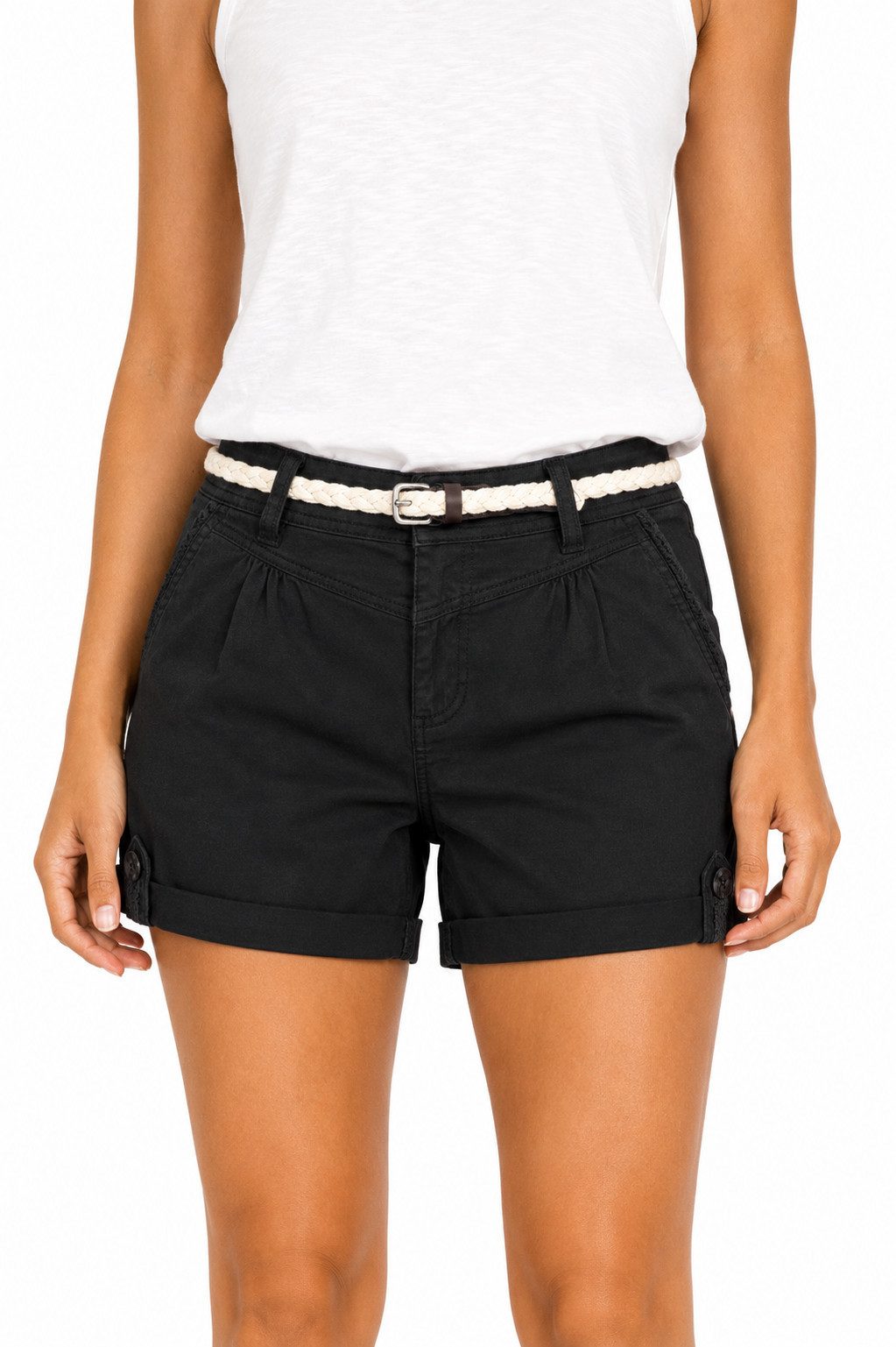 SUBLEVEL Bermudas Damen Short Bermuda kurze Hose Sommer Chino Stoff Hose mit Gürtel