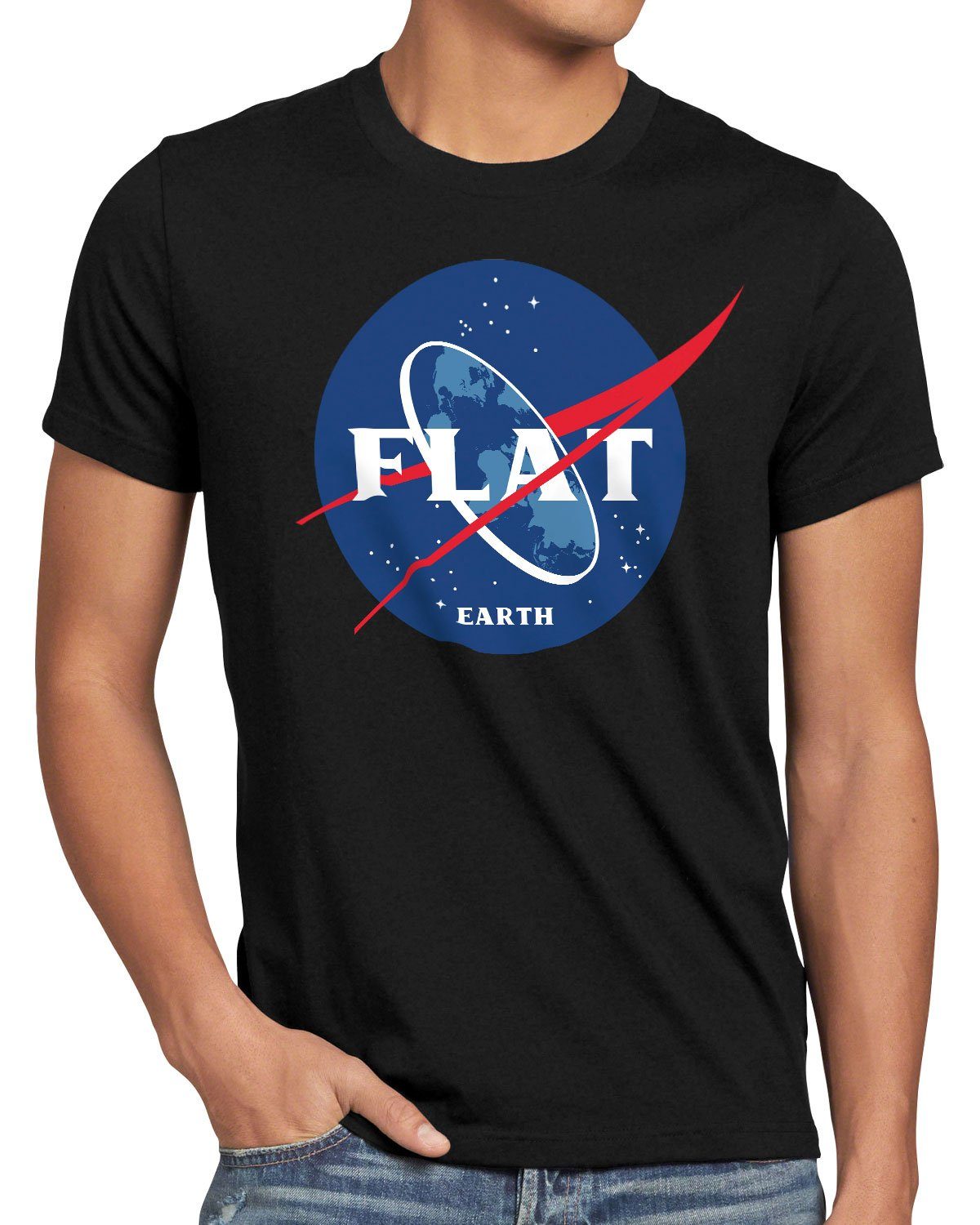 style3 Print-Shirt Herren T-Shirt Flat Earth fernrohr weltraum astronomie schwarz
