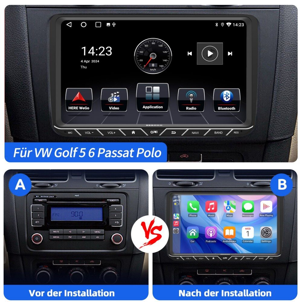 ESSGOO 9" Android 15 Für VW Golf 5 6 Polo Passat Touran Sharan EOS Tiguan Autoradio (RDS, Digitalradio (DAB), FM, AM, Carplay Android Auto Navi WIFI BT EQ) – Bild 4 von 5