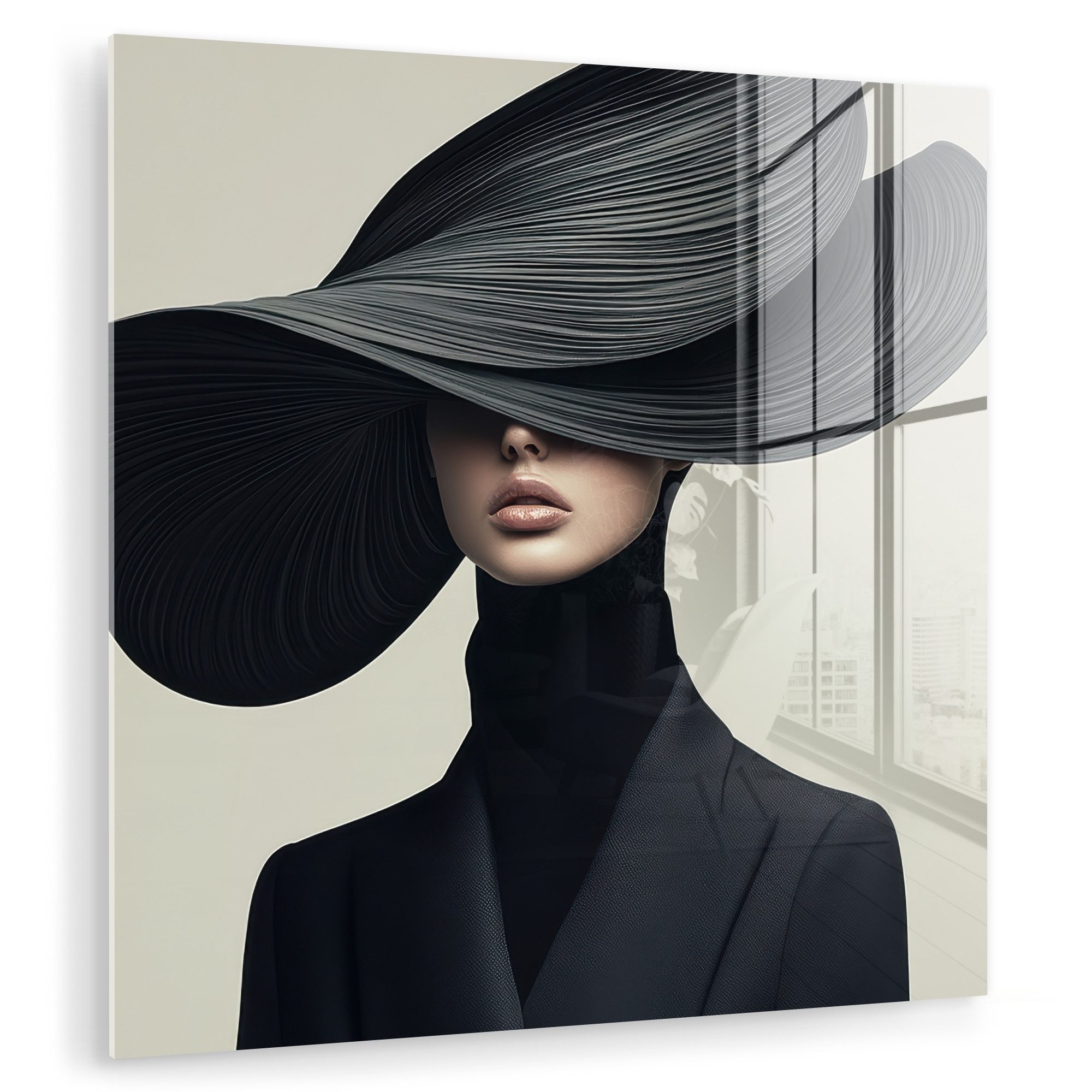 MuchoWow Acrylglasbild Schwarz - Frau - Hut, Inkl. Aufhängung, Bilder auf G günstig online kaufen
