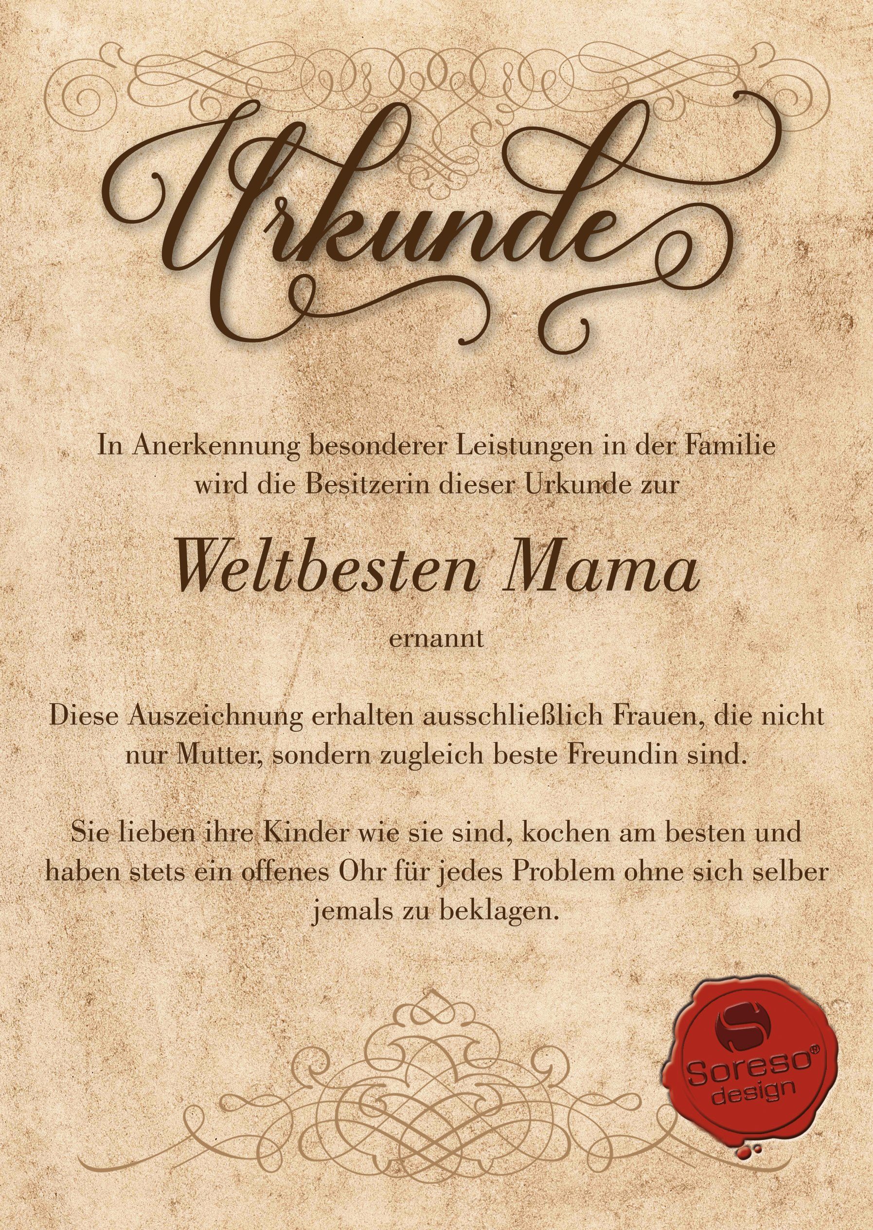 der Kissen Welt Geburtstagsgeschenk Beste Geschenk Urkunde, & Mama schwarz Soreso® Dekokissen