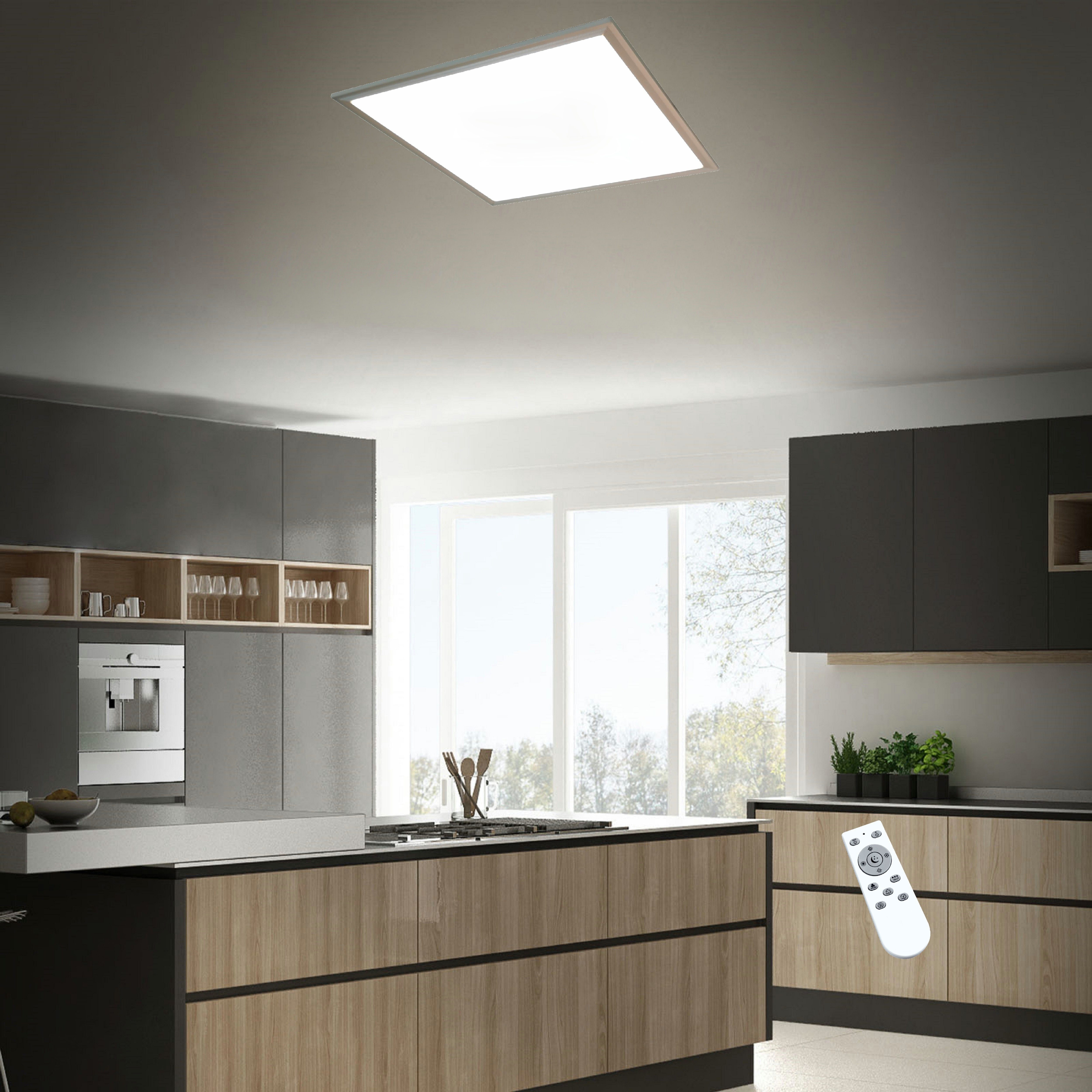 TRANGO LED Deckenleuchte, 3026 LED Panellampe 24 Watt *EM* Deckenpanel CCT Farbtemperatur & Helligkeit stufenlos dimmbar - 3000K - 6000K inkl. Timer & Nachtlicht-Funktion, Deckenstrahler, Lampenschirm in Weiß-Effekt, Wandleuchte, Deckenlampe