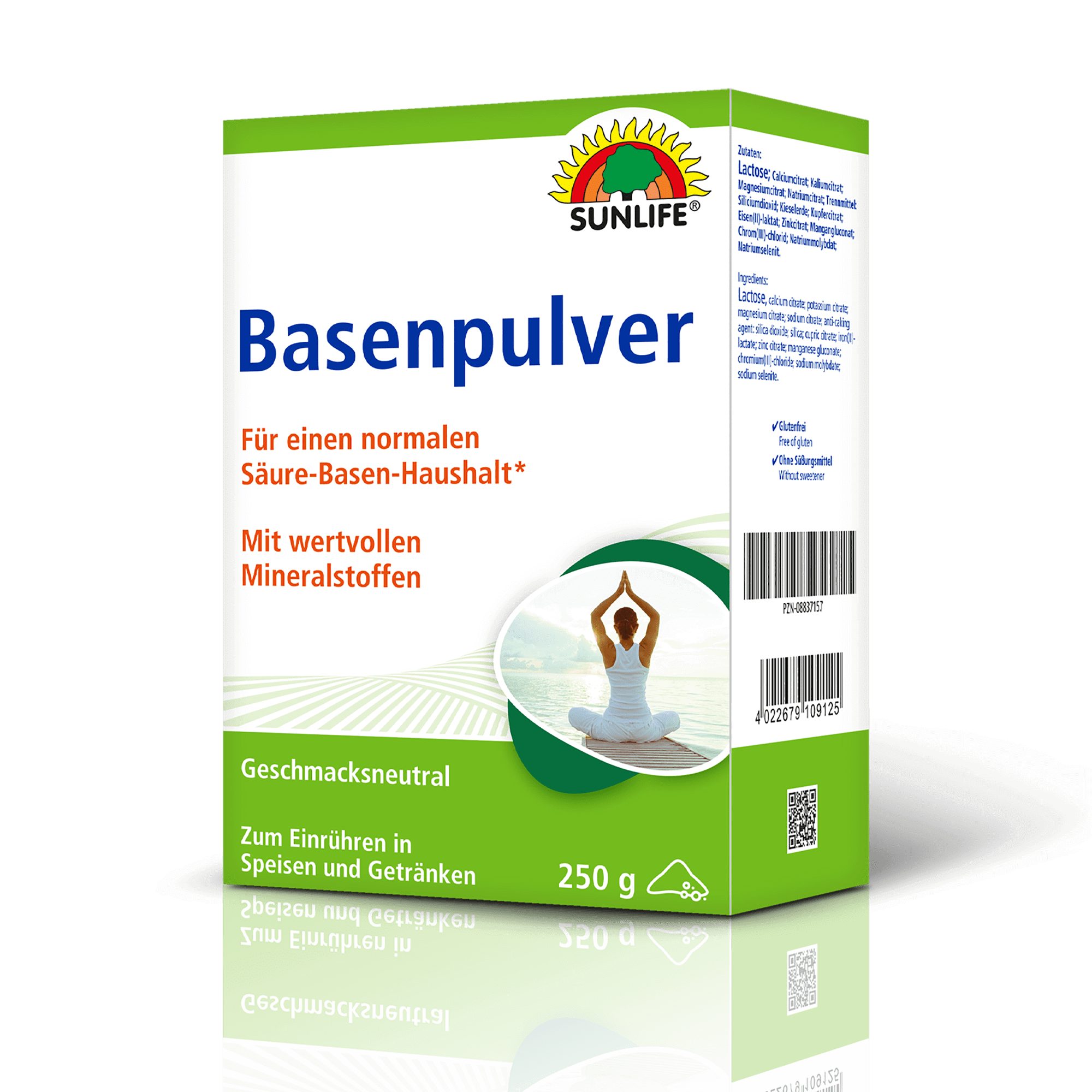 SUNLIFE SUNLIFE® Basenpulver 250g Säure-Basen-Haushalt Übersäuerung Mineralien Je einen Esslöffel morgens und abends in 200 ml kalte oder warme Getränke oder Speisen einrühren